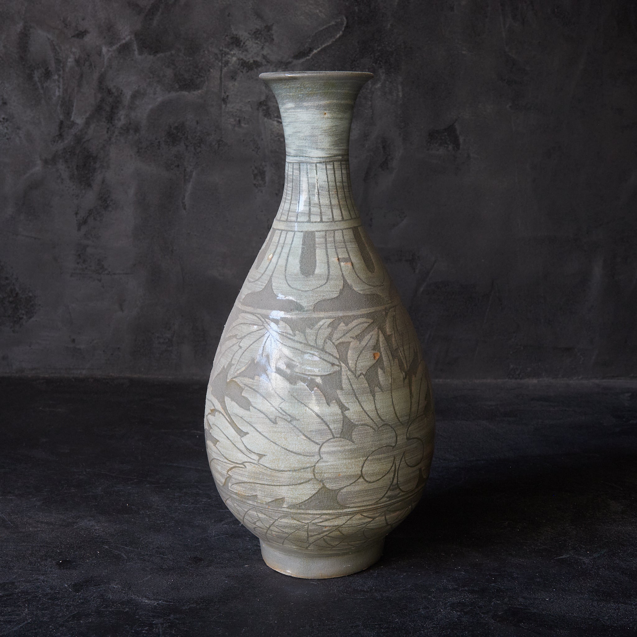 BOTTLE, Buncheong ware with peony design, Joseon Dynasty(1392–1897CE)