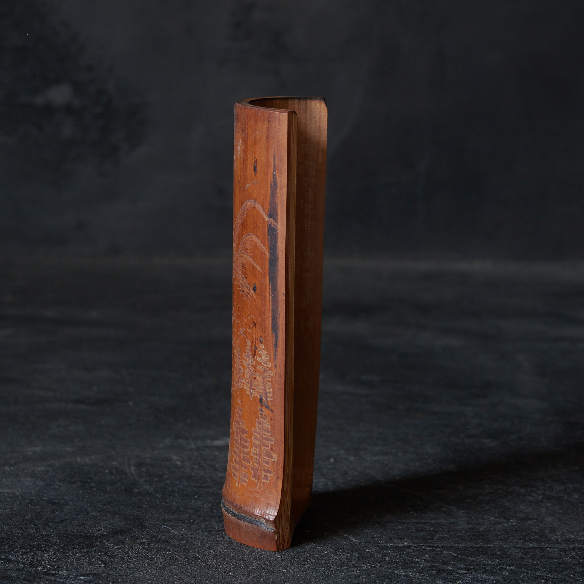 BAMBOO TEA SCOOP, Carved with landscape design, Meiji Period(1868–1912CE)