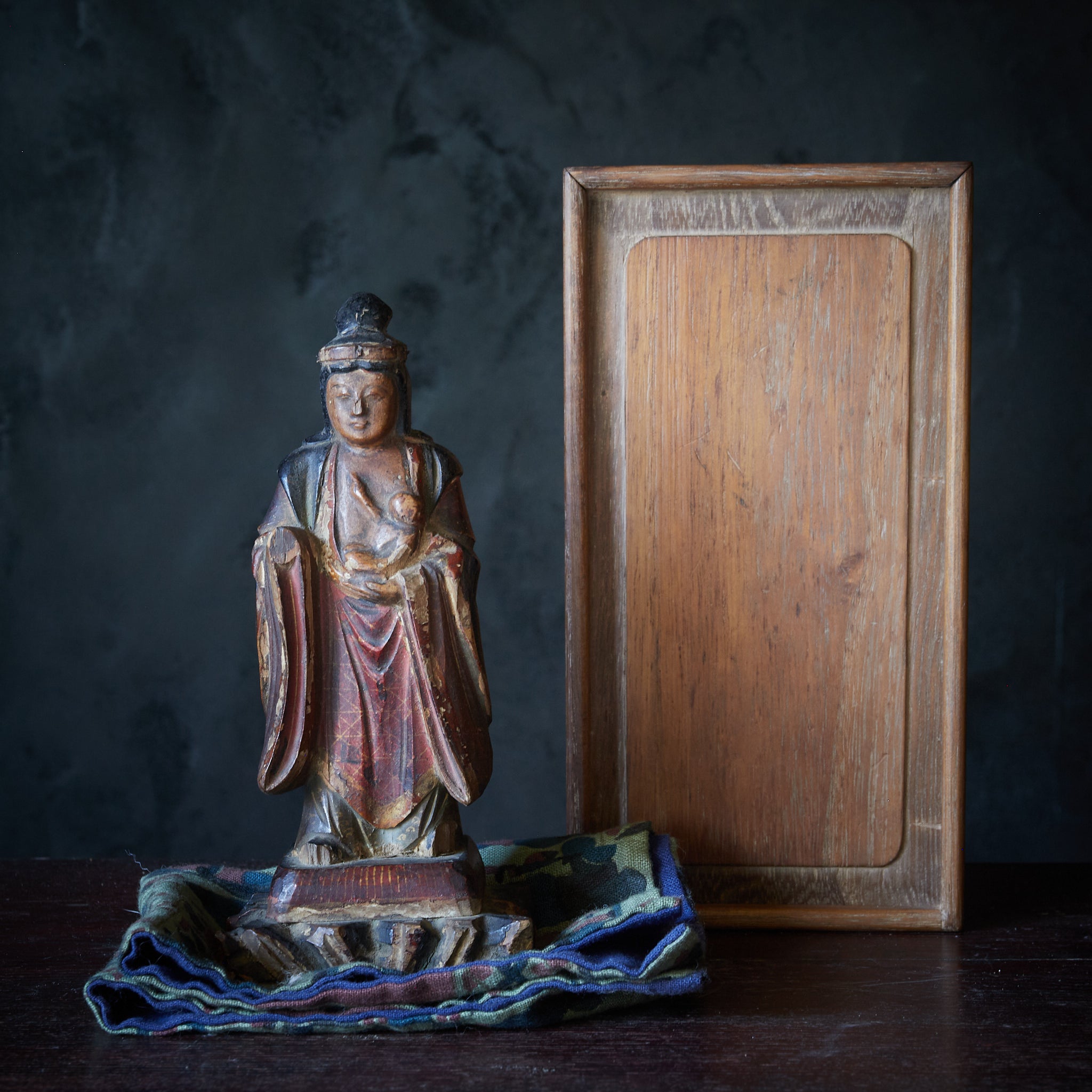 江戸時代 金彩十字文キリシタン仏像 木箱付(1603–1867CE)
