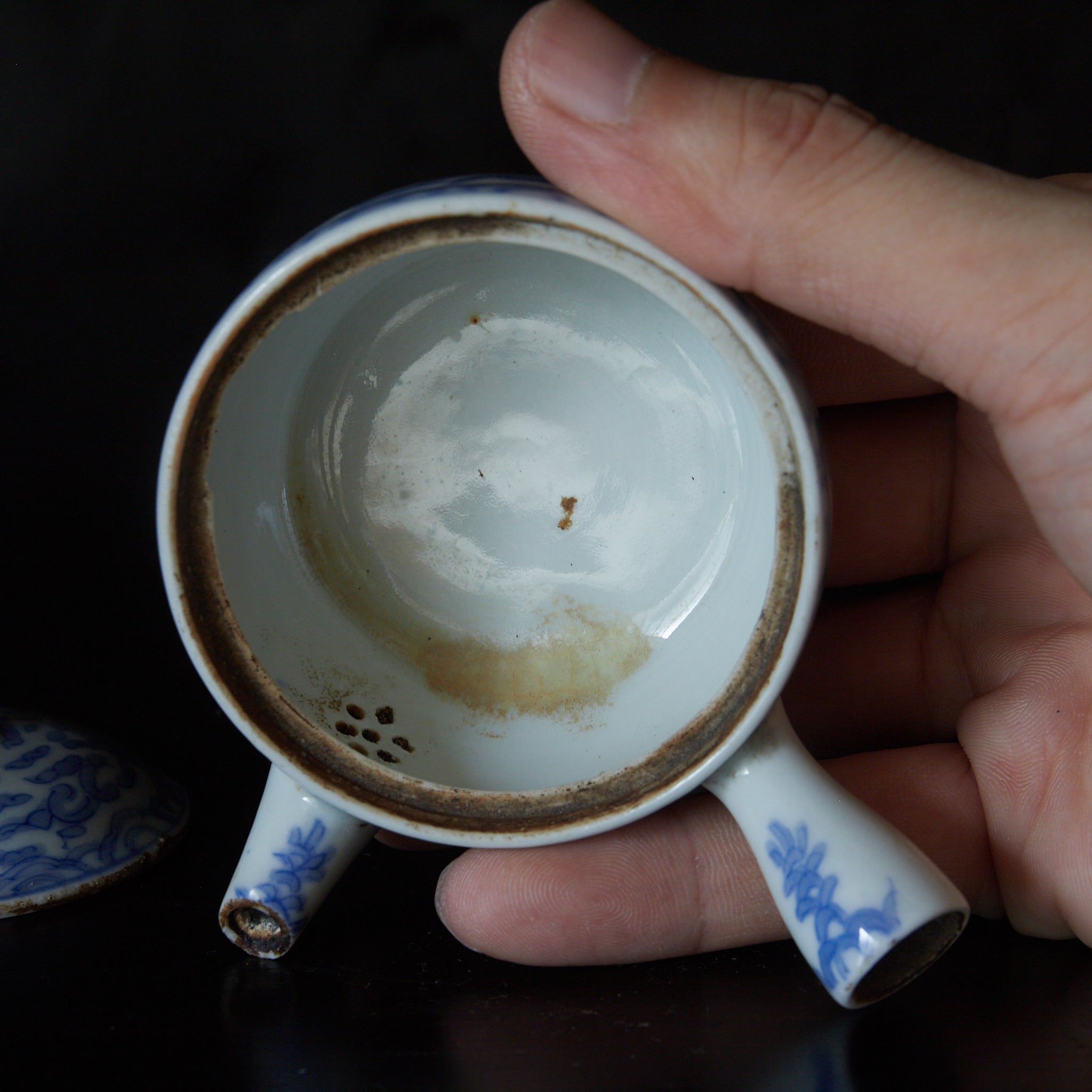 江戸時代 古伊万里 白磁染付桐文横手急須(1603–1867CE)