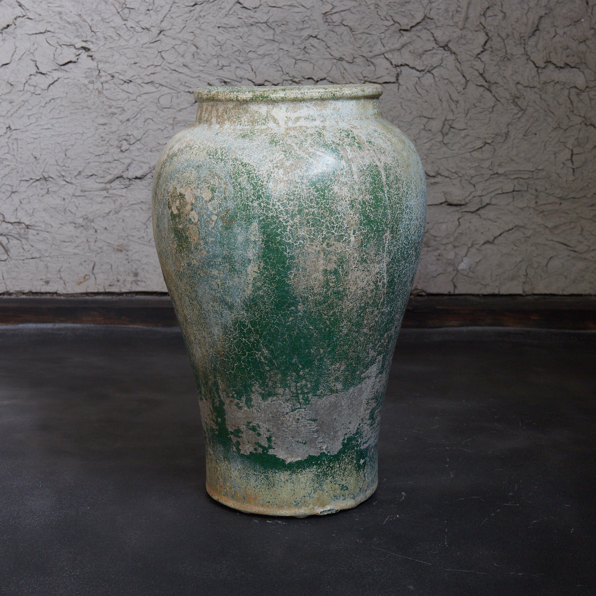 CERAMIC GRANARY, Iridescent green-glazed, unlidded