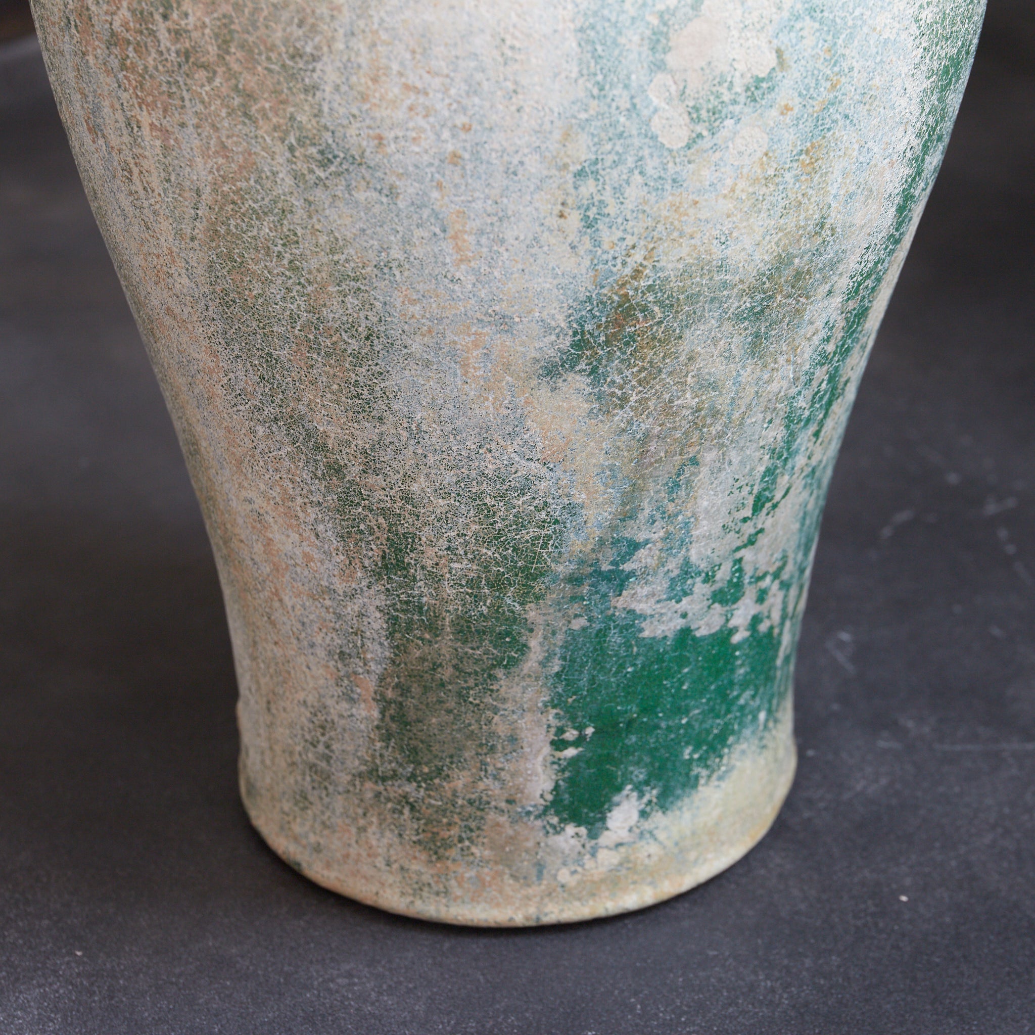 CERAMIC GRANARY, Iridescent green-glazed, unlidded