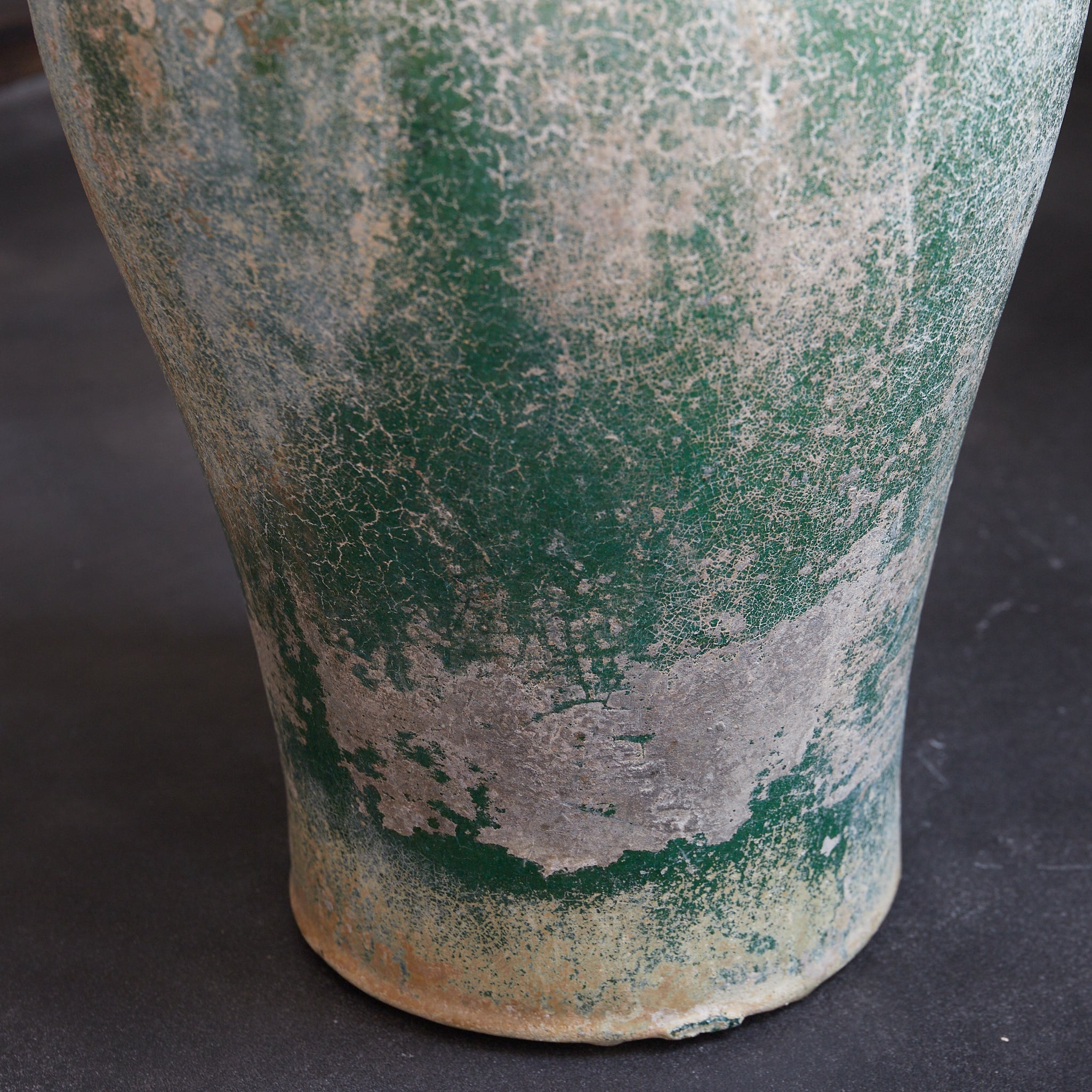 CERAMIC GRANARY, Iridescent green-glazed, unlidded