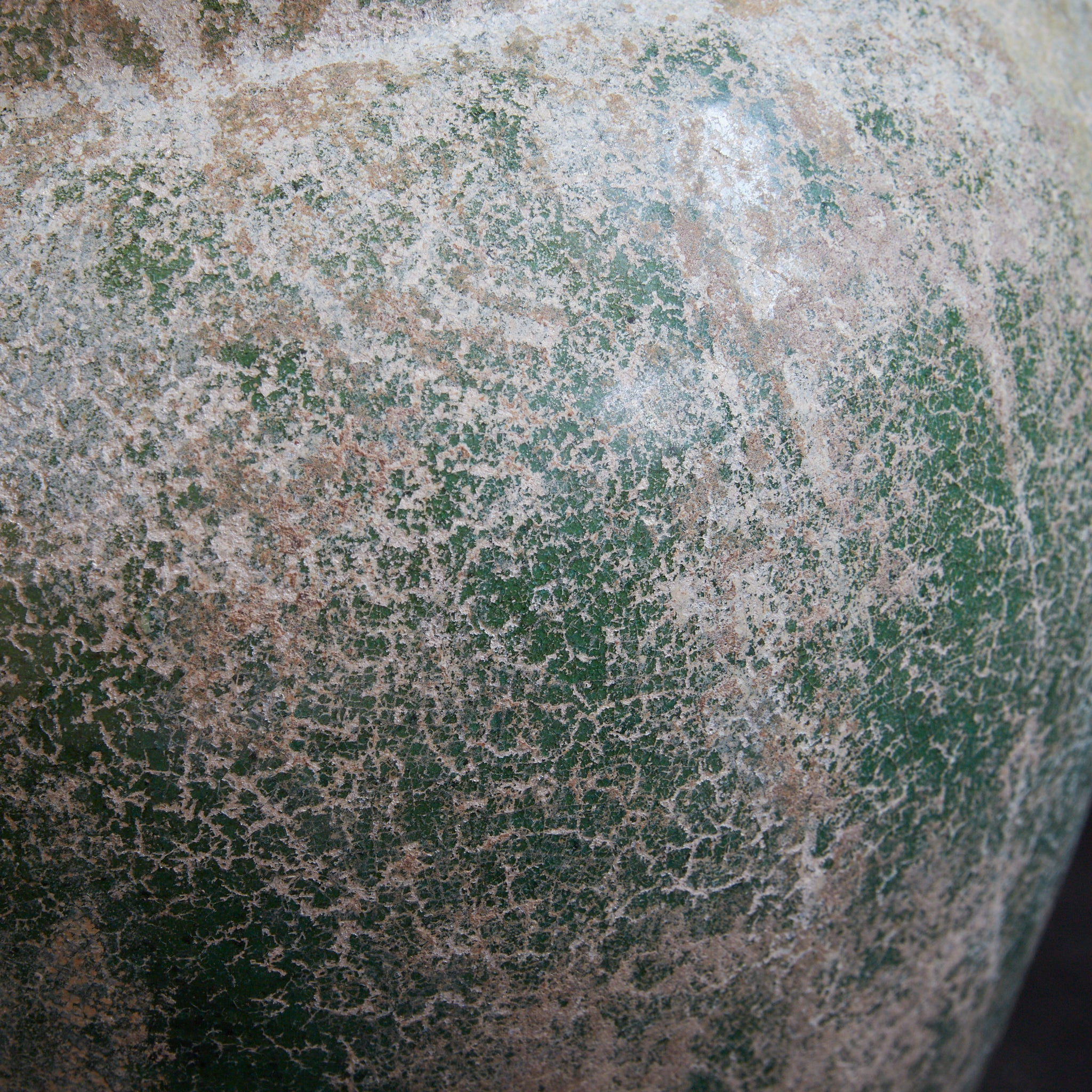 CERAMIC GRANARY, Iridescent green-glazed, unlidded