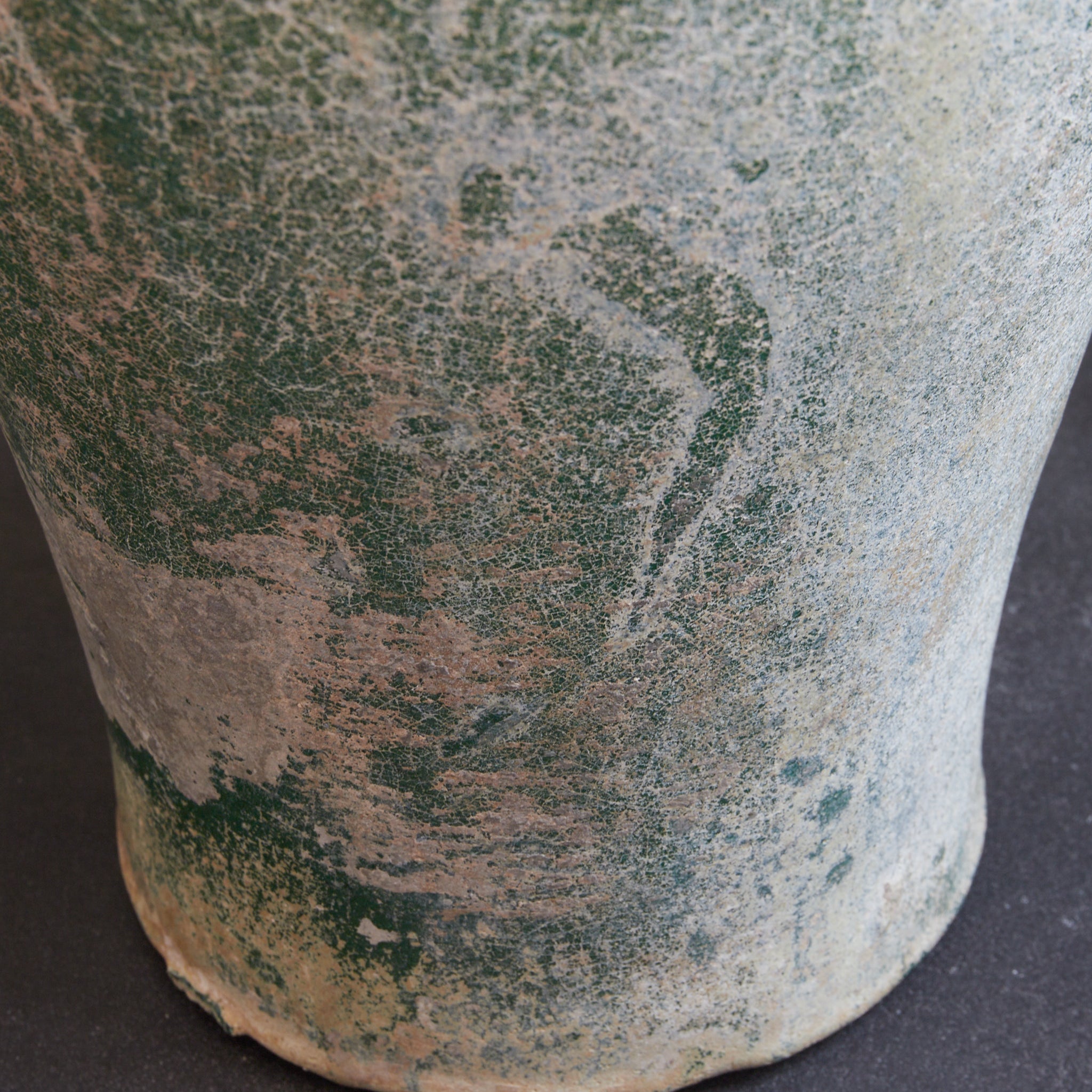 CERAMIC GRANARY, Iridescent green-glazed, unlidded