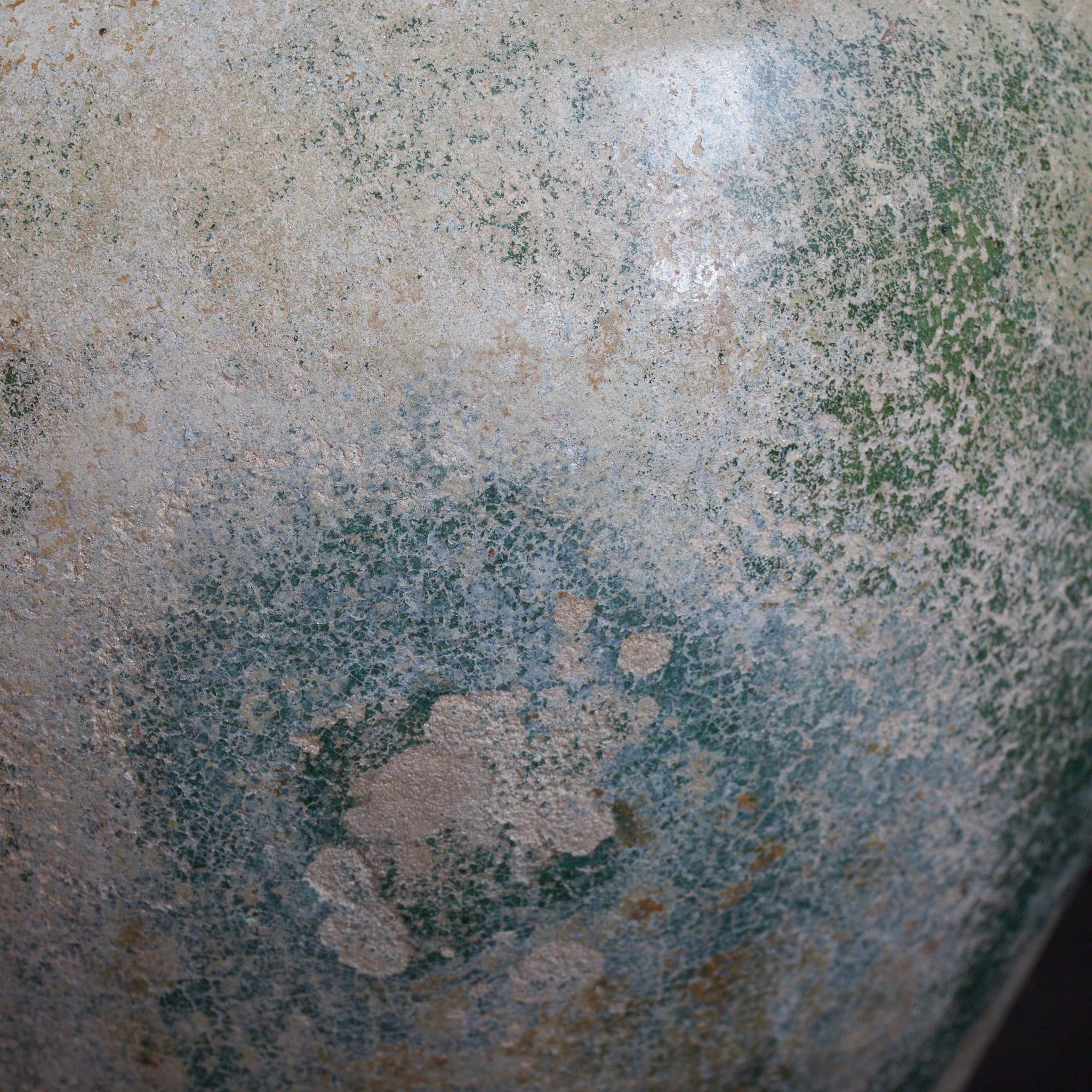 CERAMIC GRANARY, Iridescent green-glazed, unlidded