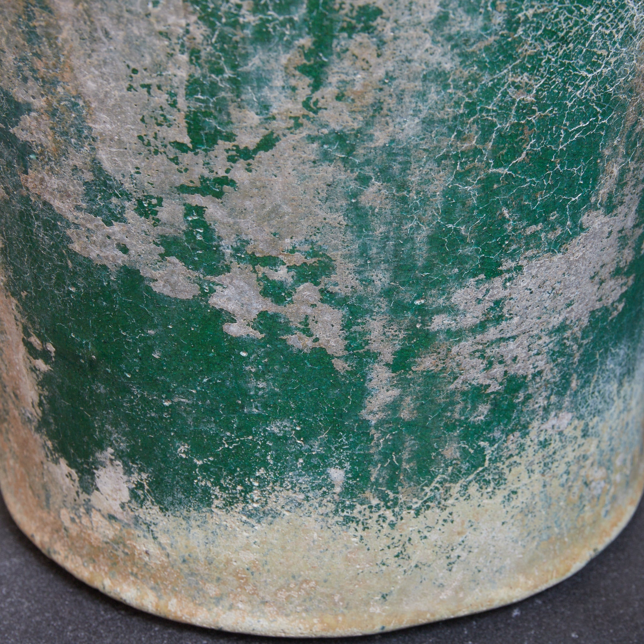 CERAMIC GRANARY, Iridescent green-glazed, unlidded