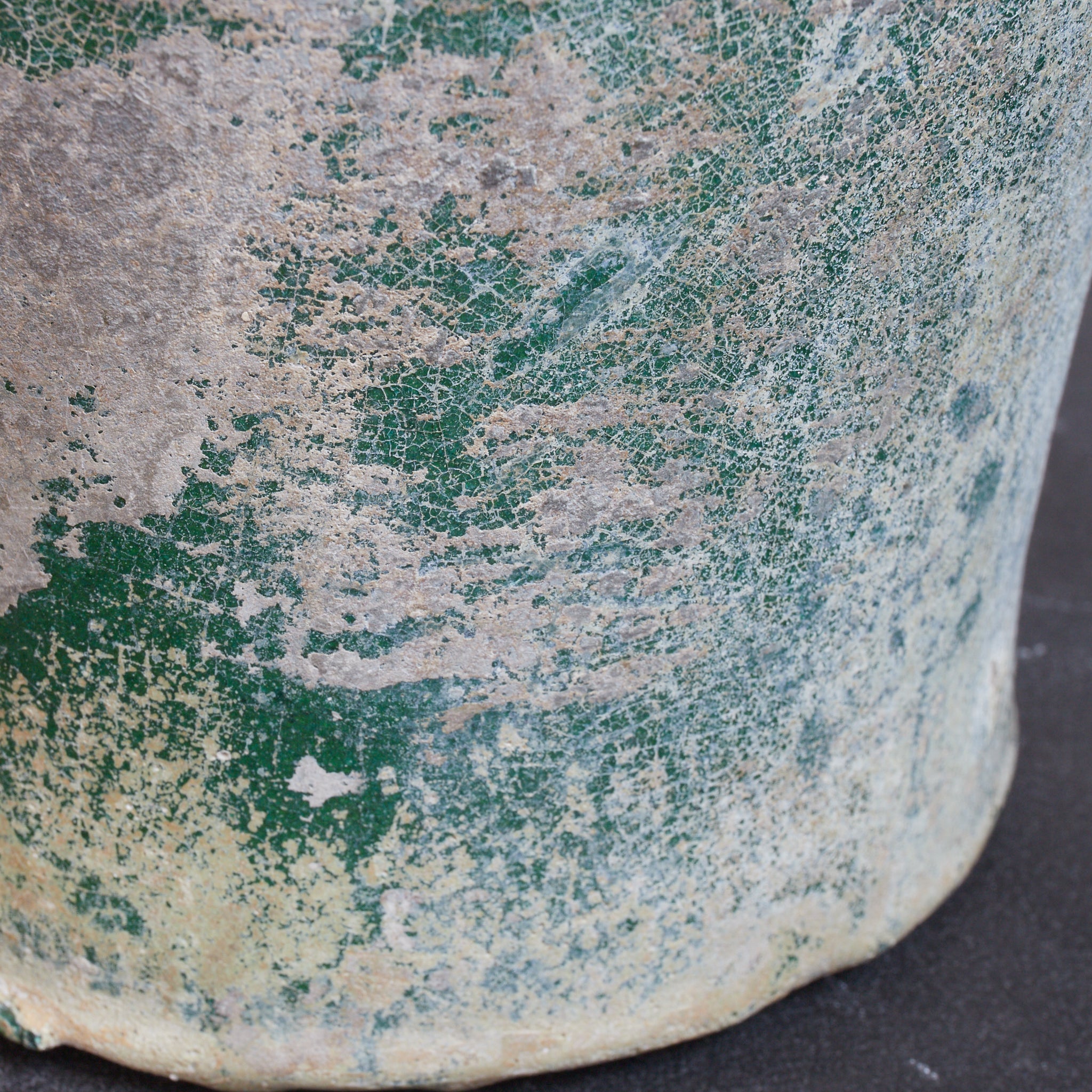 CERAMIC GRANARY, Iridescent green-glazed, unlidded