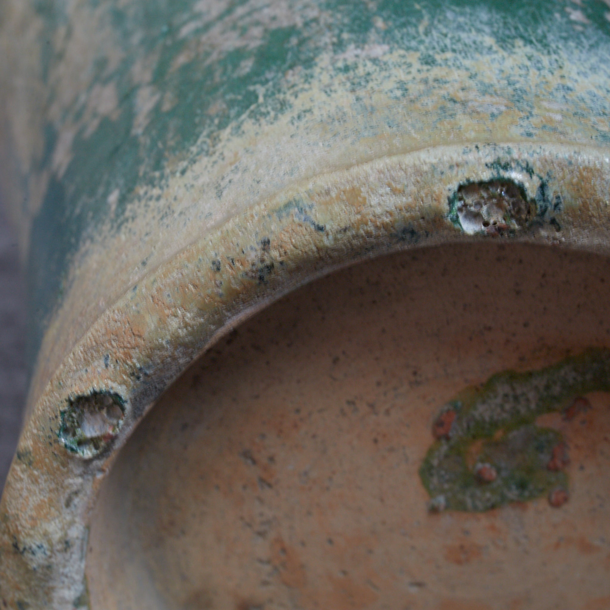 CERAMIC GRANARY, Iridescent green-glazed, unlidded