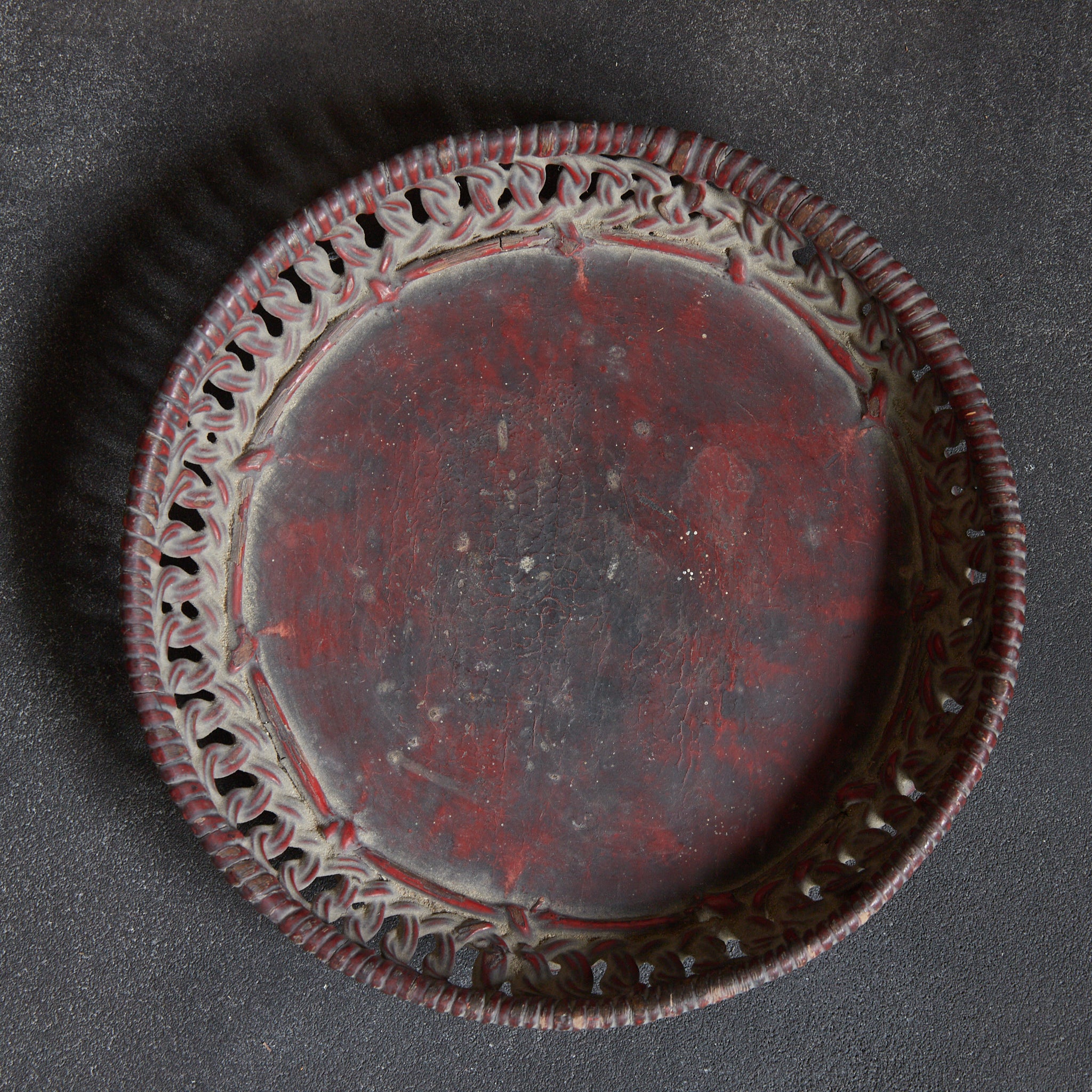 江戸–明治時代 竹胎透編漆小盆 急須台(1603–1912CE)