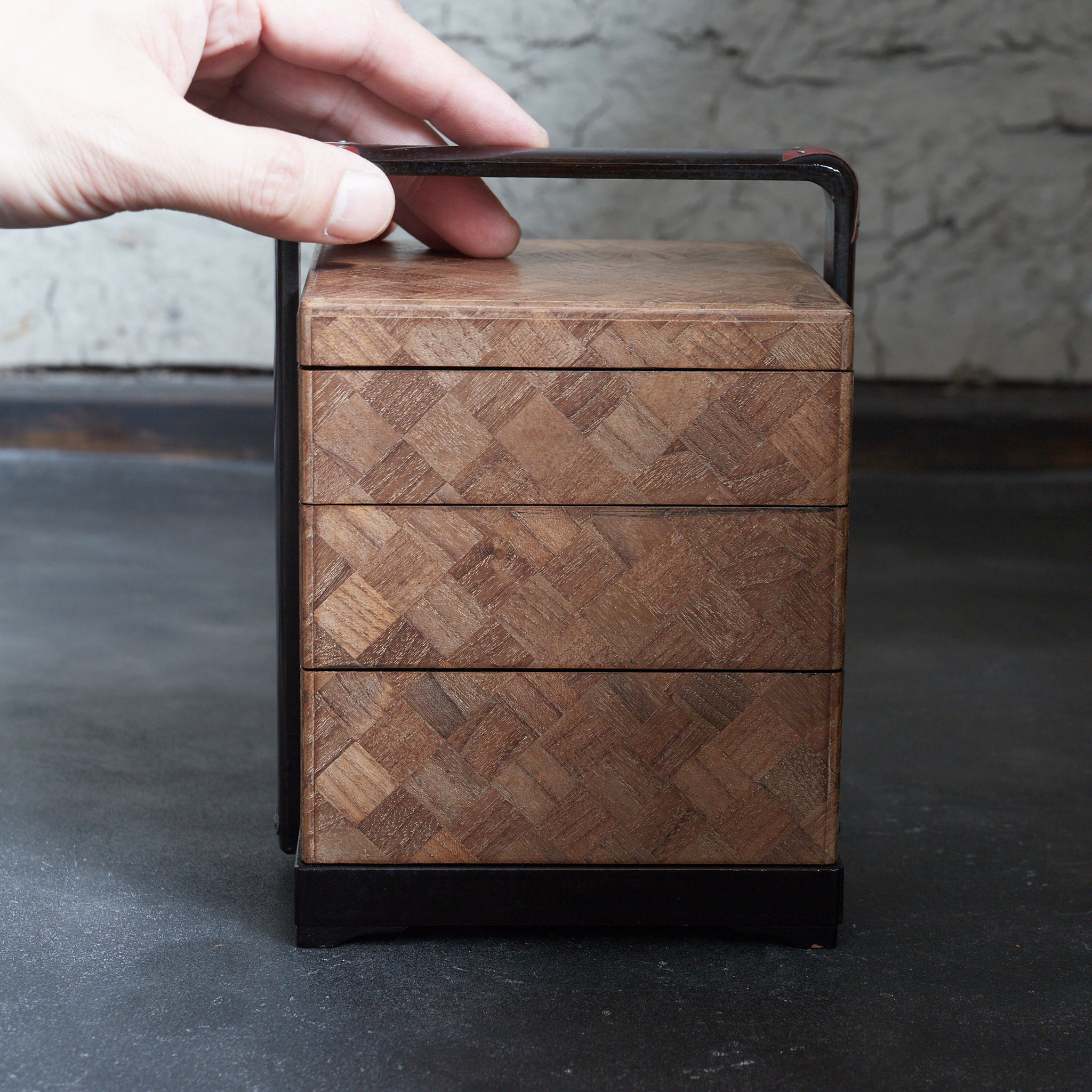 PARQUETRY-VENEERED TIERED SWEET BOX, Meiji Period(1868–1912CE)