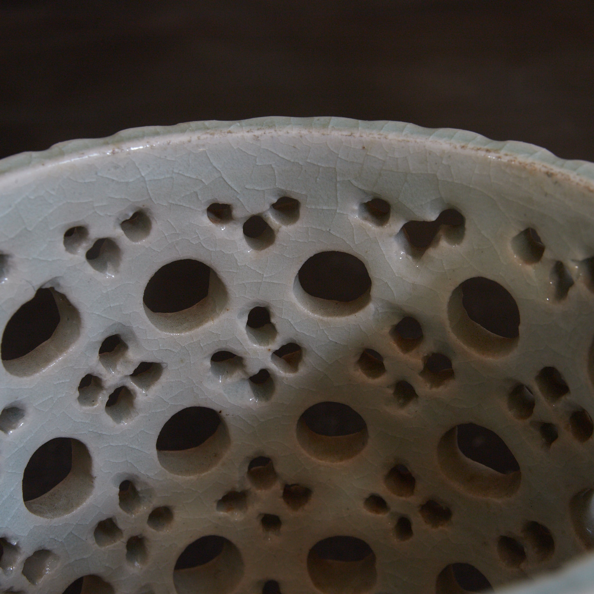 BRUSH POT, White porcelain with openwork bead design, Joseon Dynasty(1392–1897CE)
