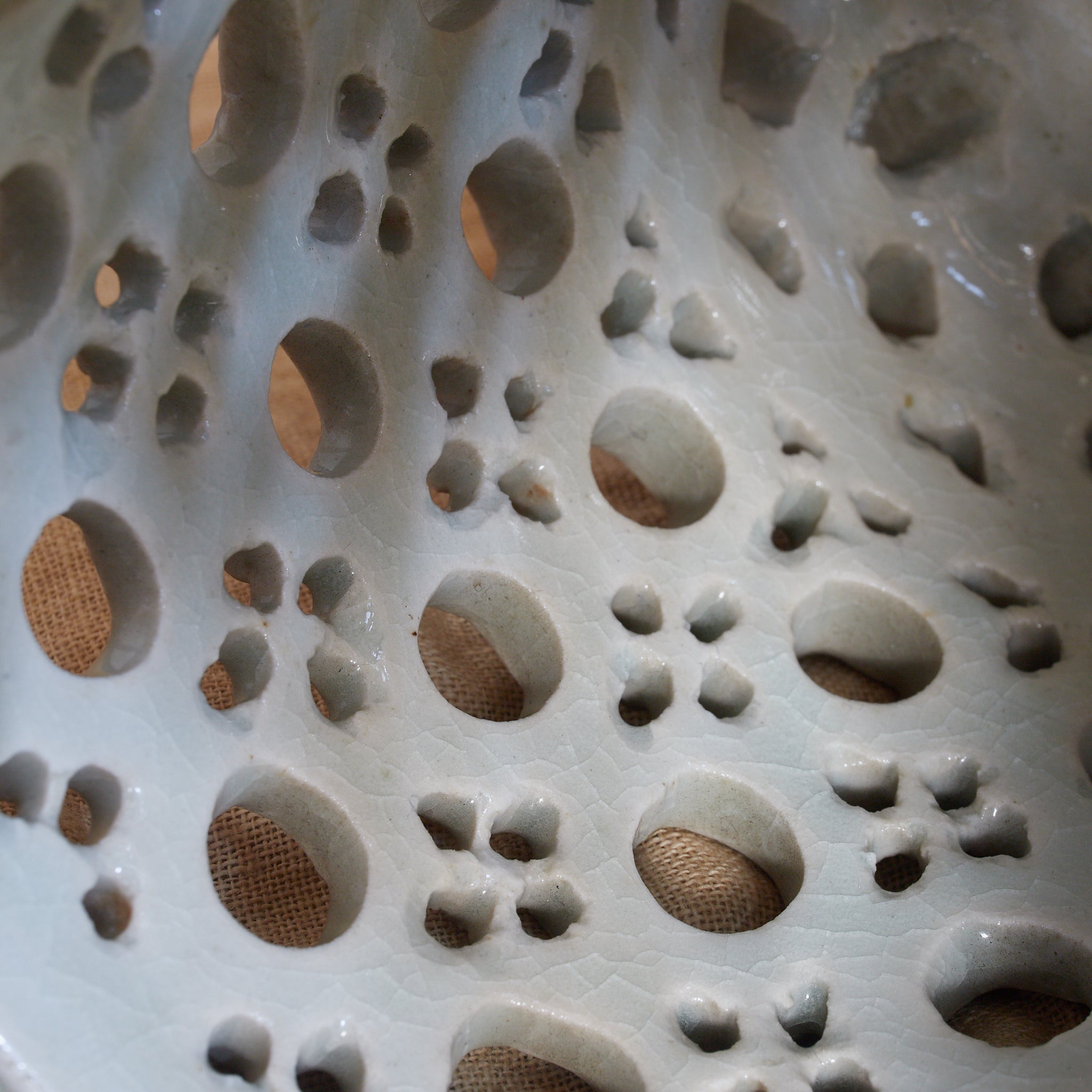 BRUSH POT, White porcelain with openwork bead design, Joseon Dynasty(1392–1897CE)