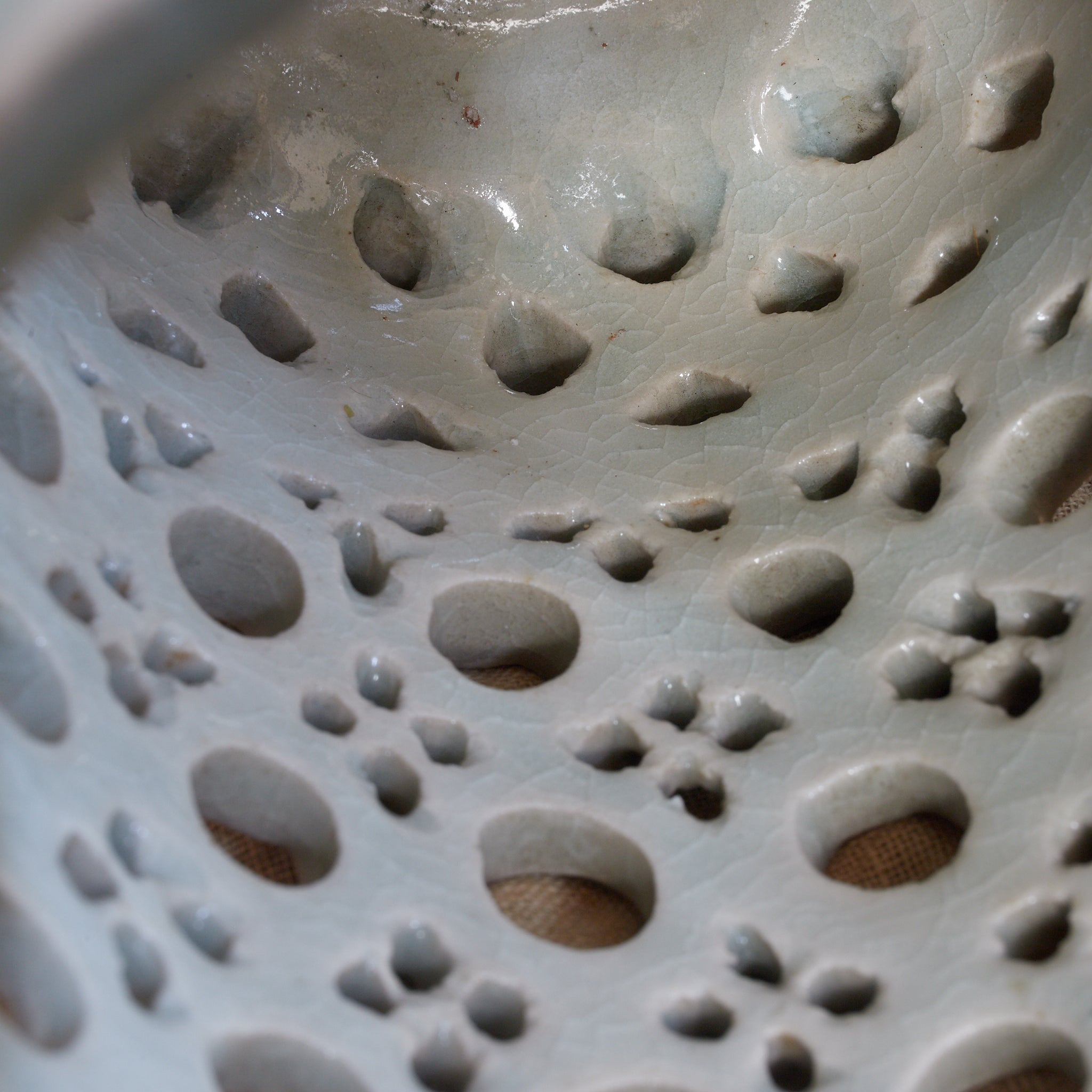 BRUSH POT, White porcelain with openwork bead design, Joseon Dynasty(1392–1897CE)