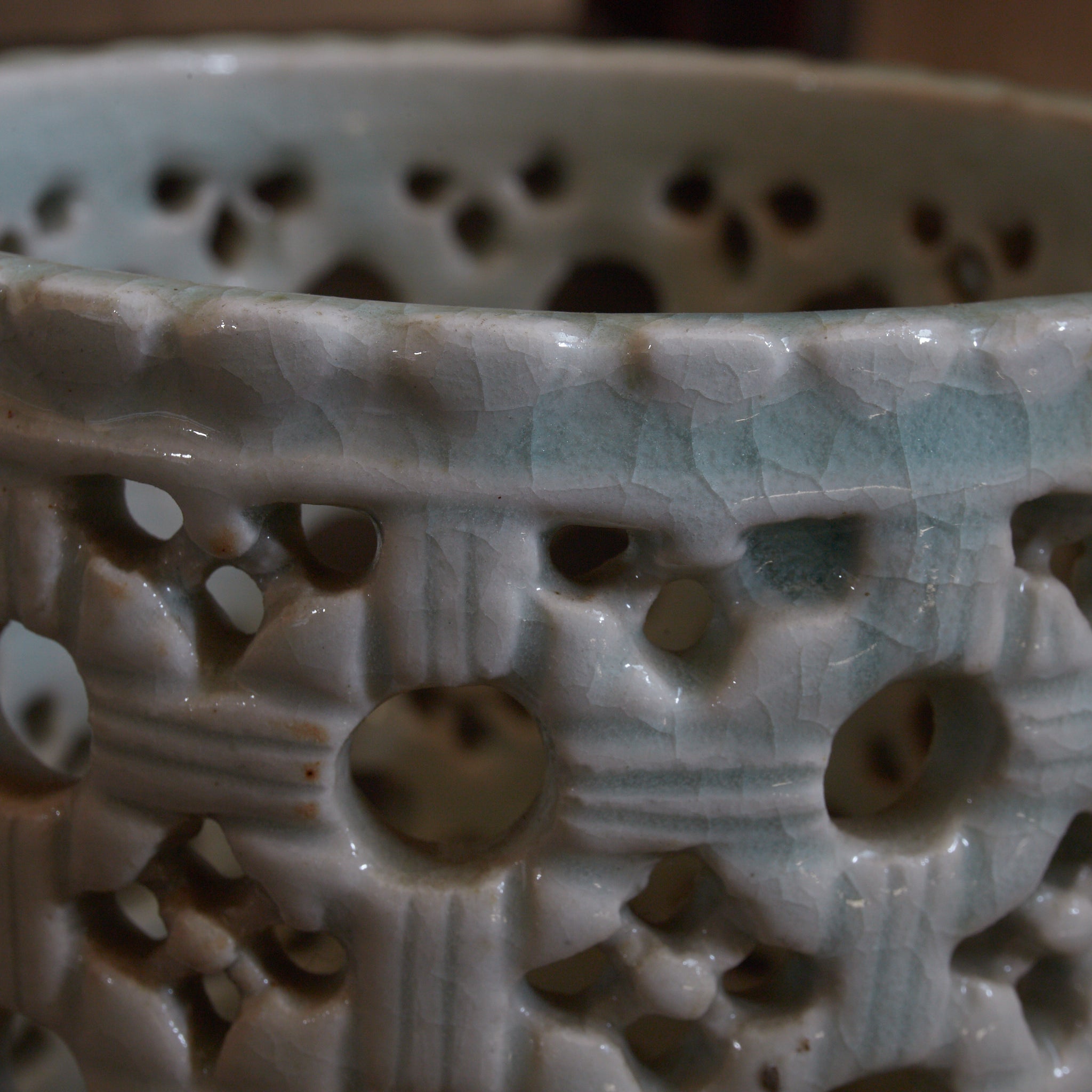 BRUSH POT, White porcelain with openwork bead design, Joseon Dynasty(1392–1897CE)