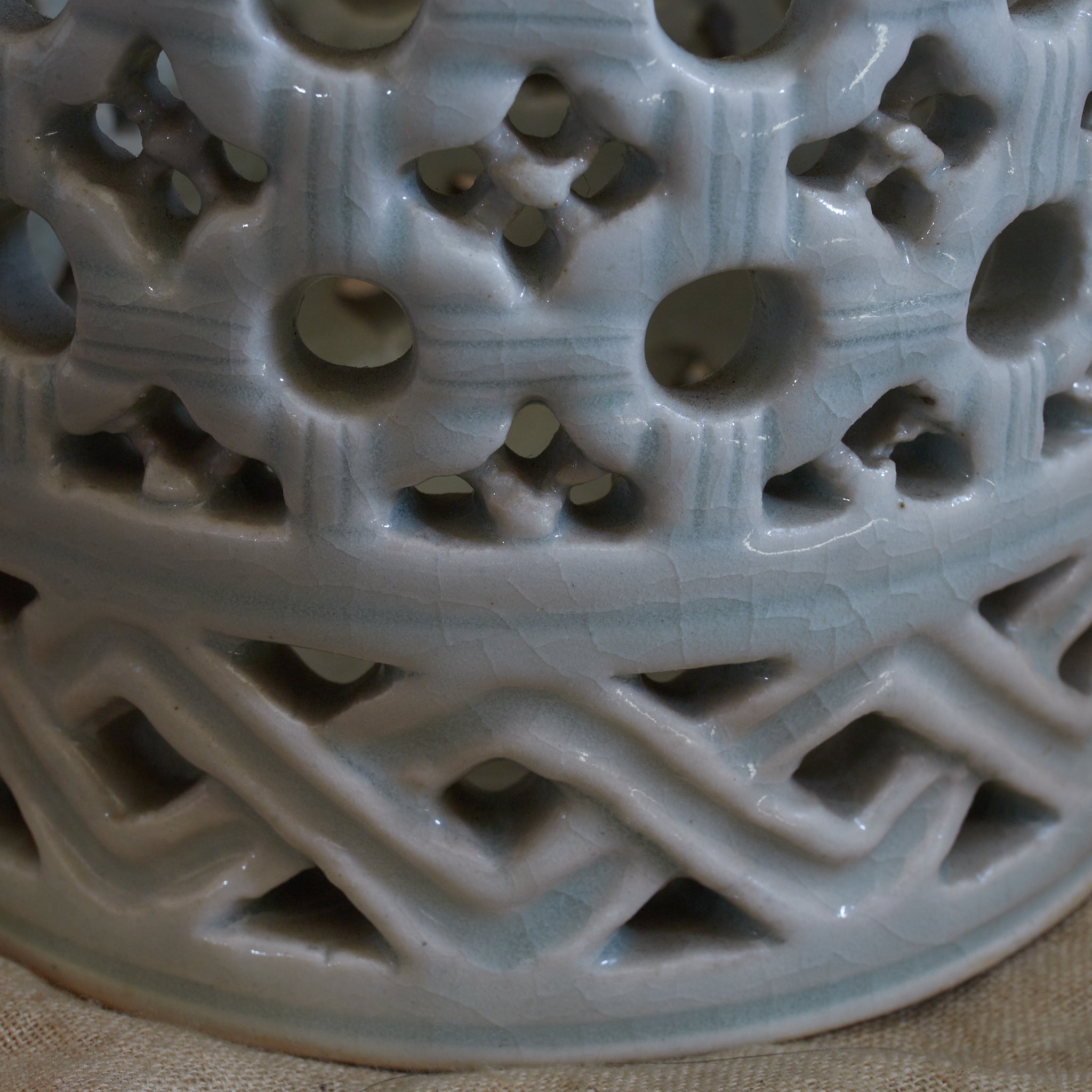 BRUSH POT, White porcelain with openwork bead design, Joseon Dynasty(1392–1897CE)