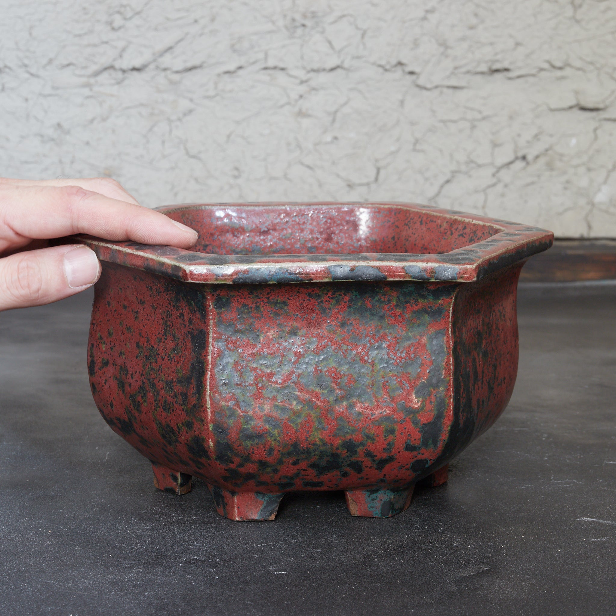 清代 鈞窯六角盆器 木箱付(1616–1911CE)