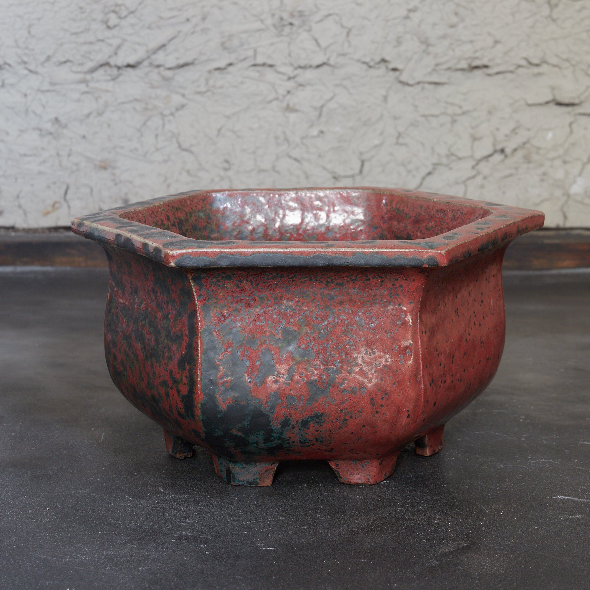 清代 鈞窯六角盆器 木箱付(1616–1911CE)