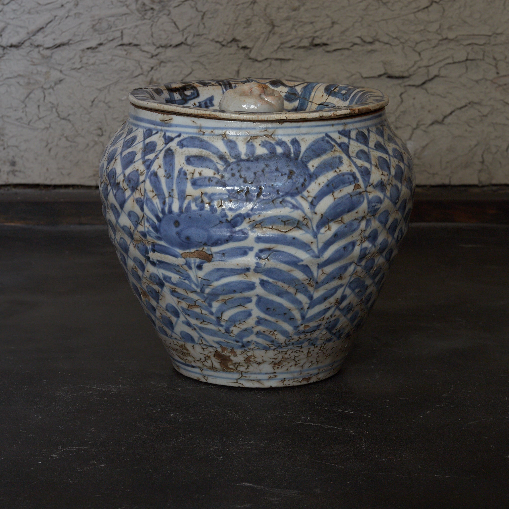 明代 古染付 魚鱗花卉文蓋壺 水指(1368–1644CE) | Detailansicht 8