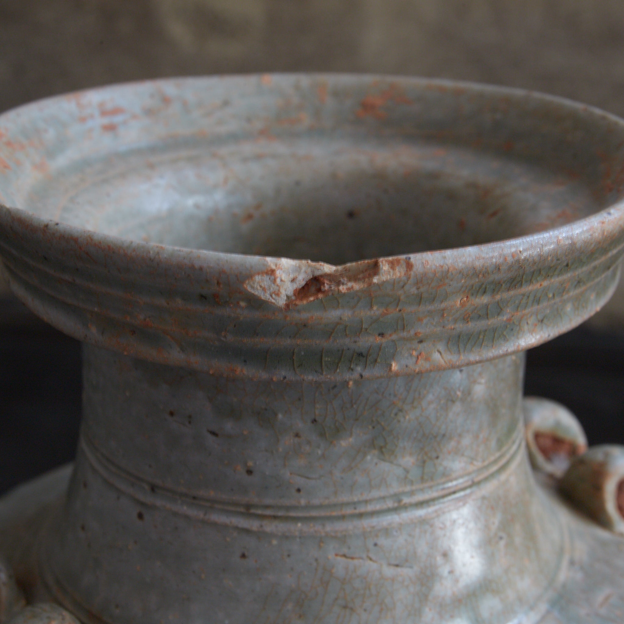 唐代 越州窯 青磁双耳盤口大瓶(618–907CE)|詳細画像30