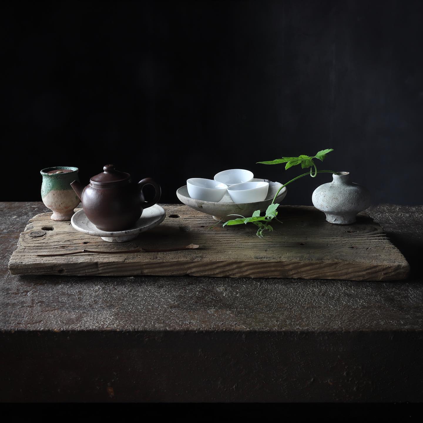 60–80年代 デッドストック 薄白磁半月茶杯 5客揃