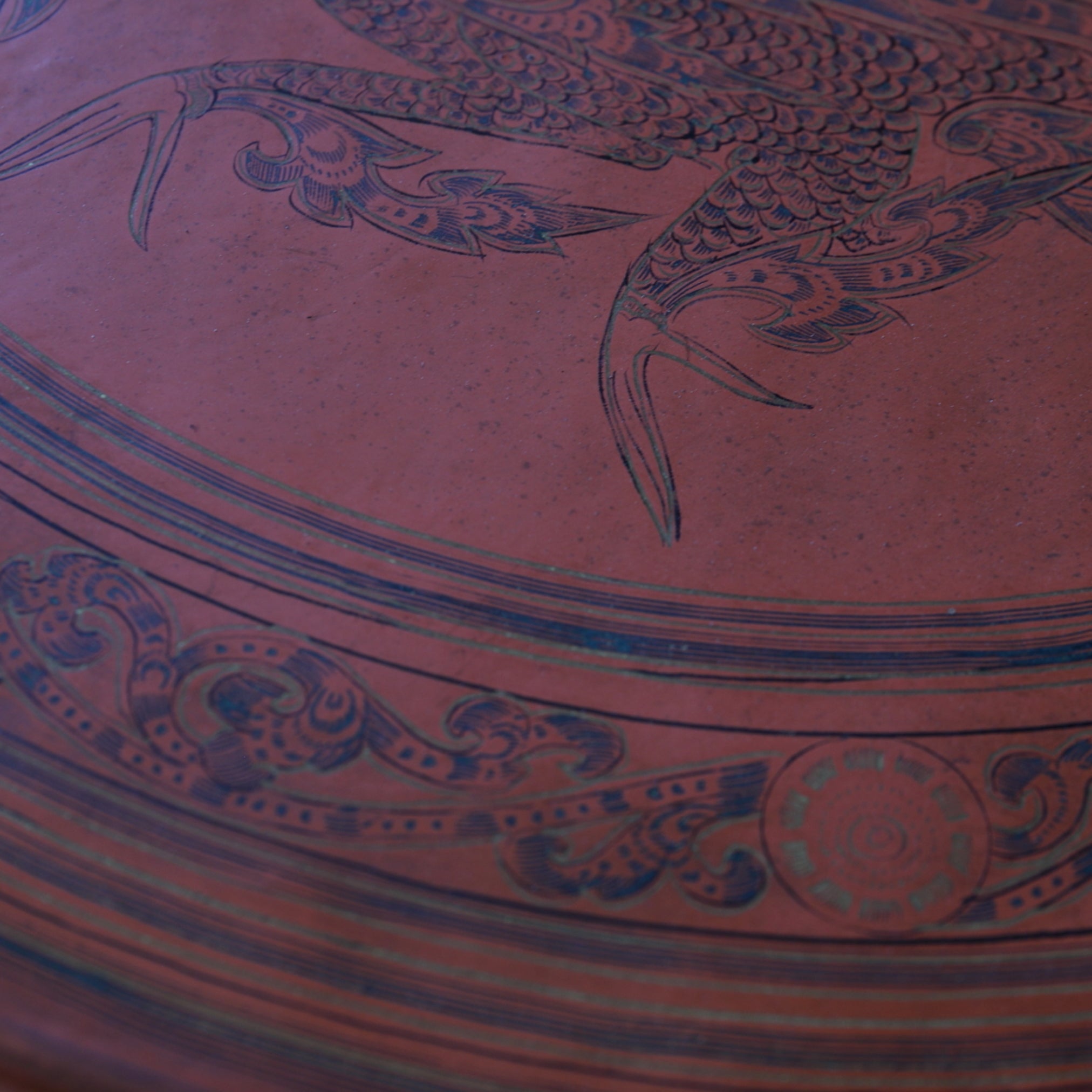 BANDEJA, Lacada antigua con diseño de fénix, birmano, Moderno(Siglos XIX–XX)