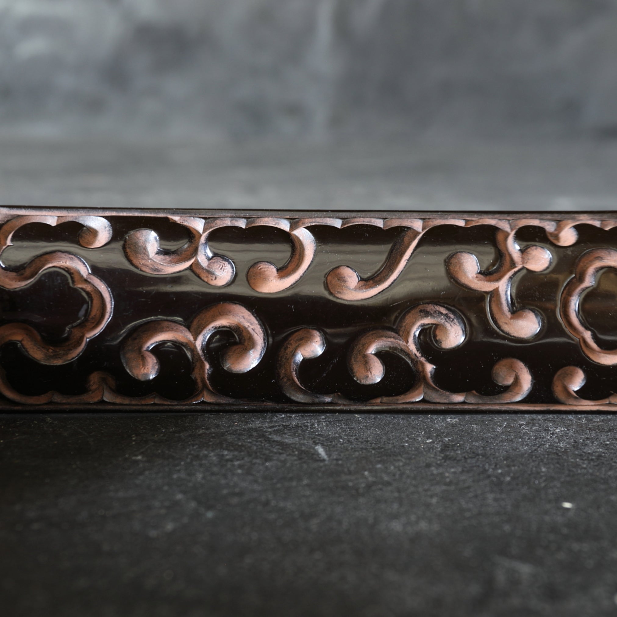 TEA SCOOP, Carved red lacquer with scrollwork design, Qing Dynasty(1616–1911CE)