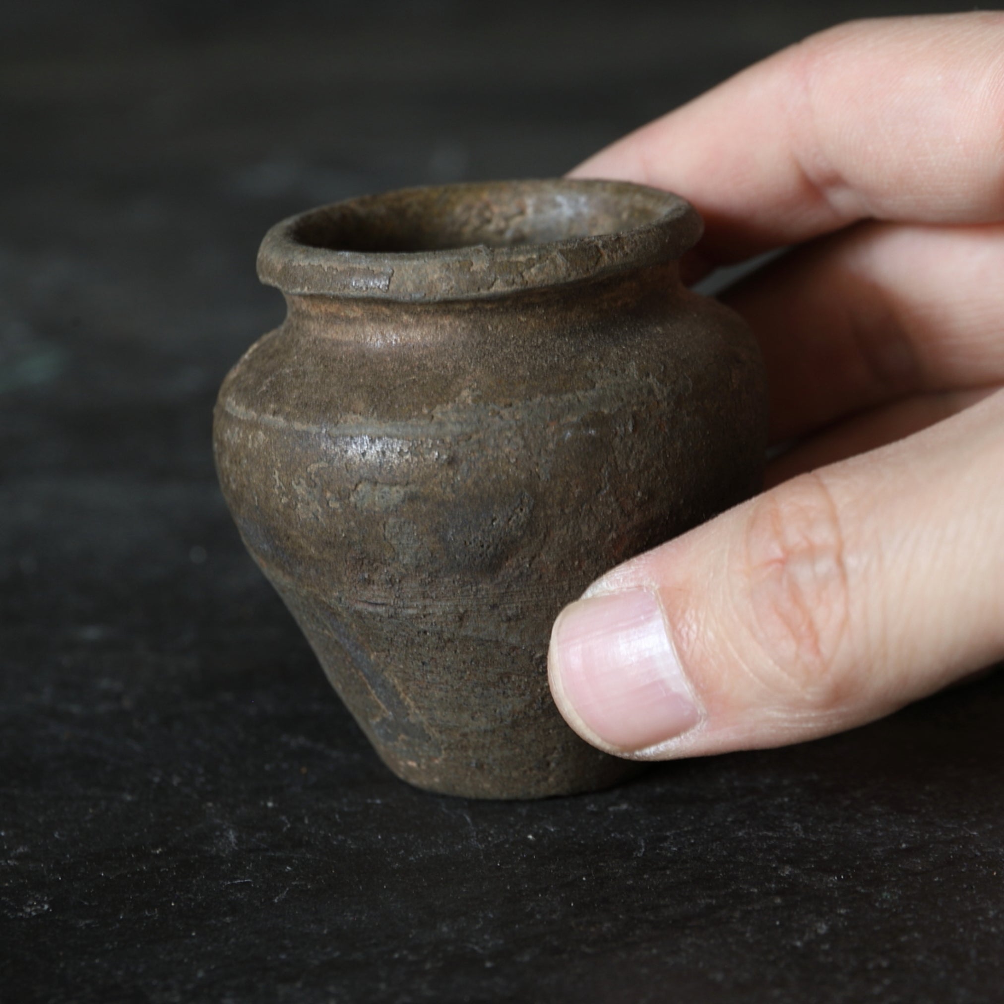 SMALL JAR, Ko-Seto, iron-glazed, Muromachi Period(1336–1573CE)