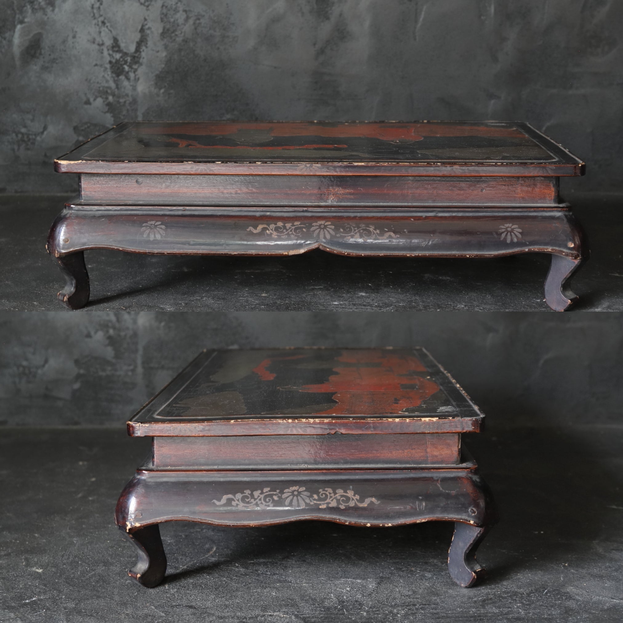 LOW TABLE, Old-lacquered with pavilion, landscape, and figure design, a, Qing Dynasty(1616–1911CE)