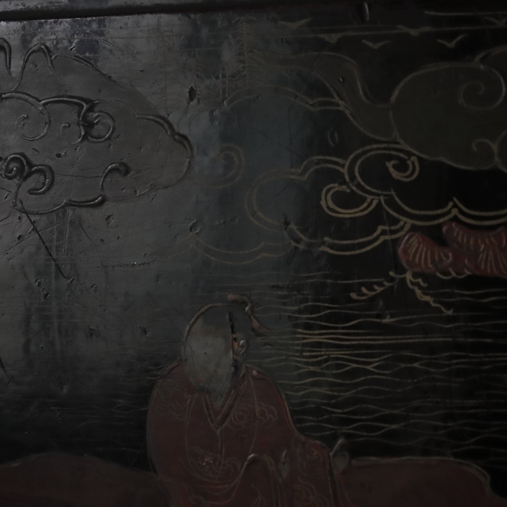 LOW TABLE, Old-lacquered with pavilion, landscape, and figure design, a, Qing Dynasty(1616–1911CE)