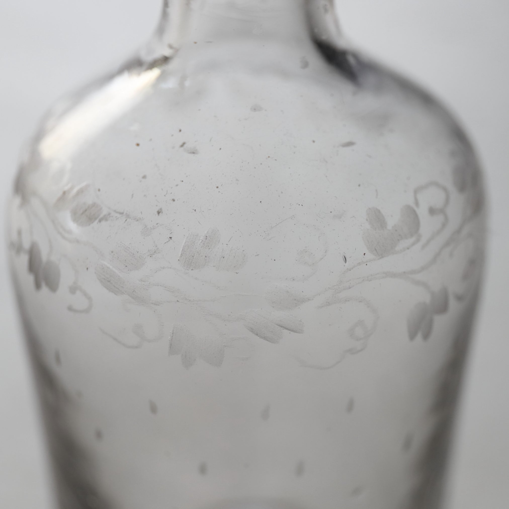GLASS BOTTLE, Enamel-painted with grass design with lid, French Antique, Early Modern Period(16th–19th centuries)