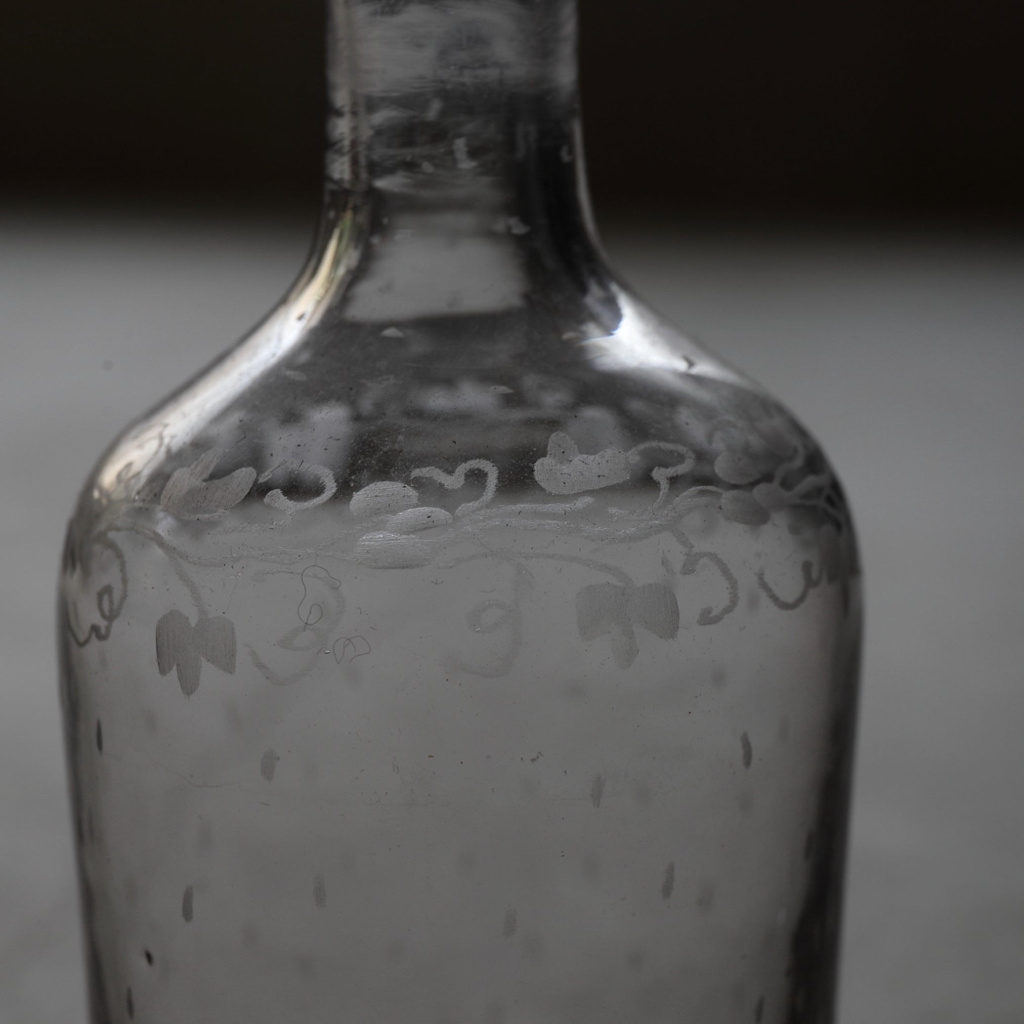 GLASS BOTTLE, Enamel-painted with grass design with lid, French Antique, Early Modern Period(16th–19th centuries)