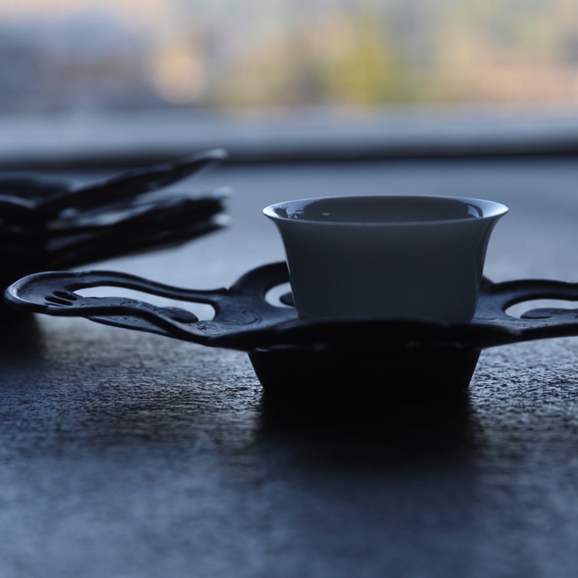 清代 古錫透かし霊芝蝙蝠文茶托 5客揃(1616–1911 CE)