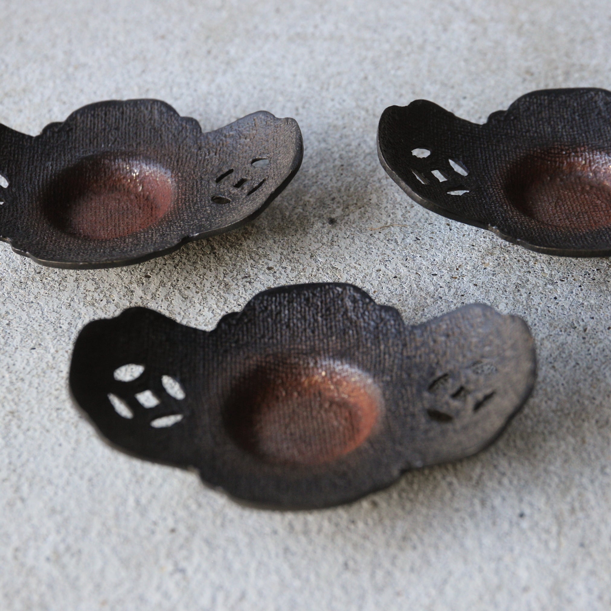 OLD MELON-SHAPED COPPER TEA SAUCER, With openwork design, set of 5