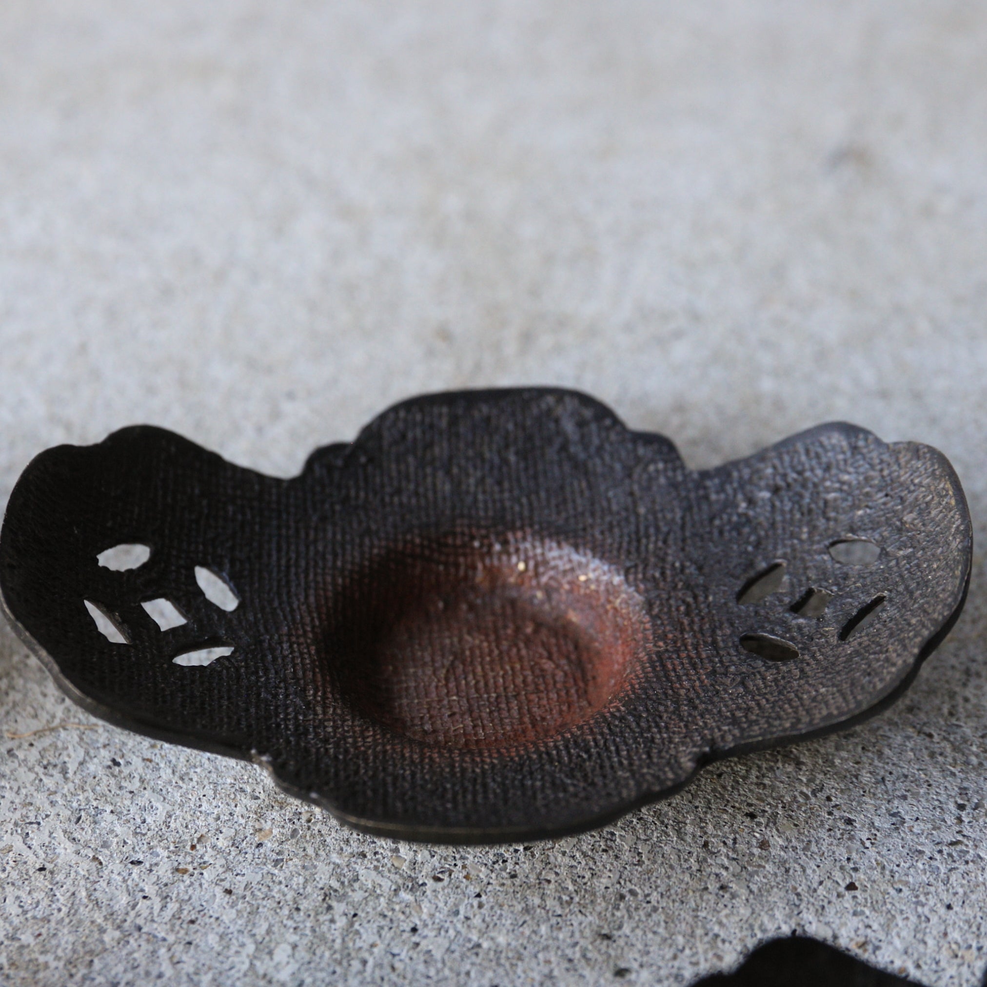 OLD MELON-SHAPED COPPER TEA SAUCER, With openwork design, set of 5