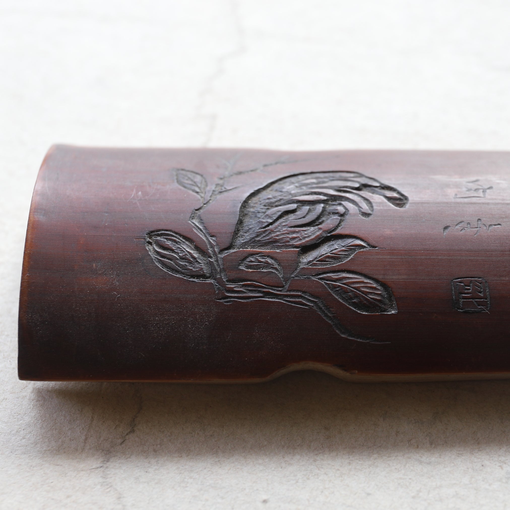 CUCHARA PARA TÉ DE BAMBÚ, Tallada con diseño floral con poesía china, Edad Moderna Temprana(Siglos XVI–XIX)