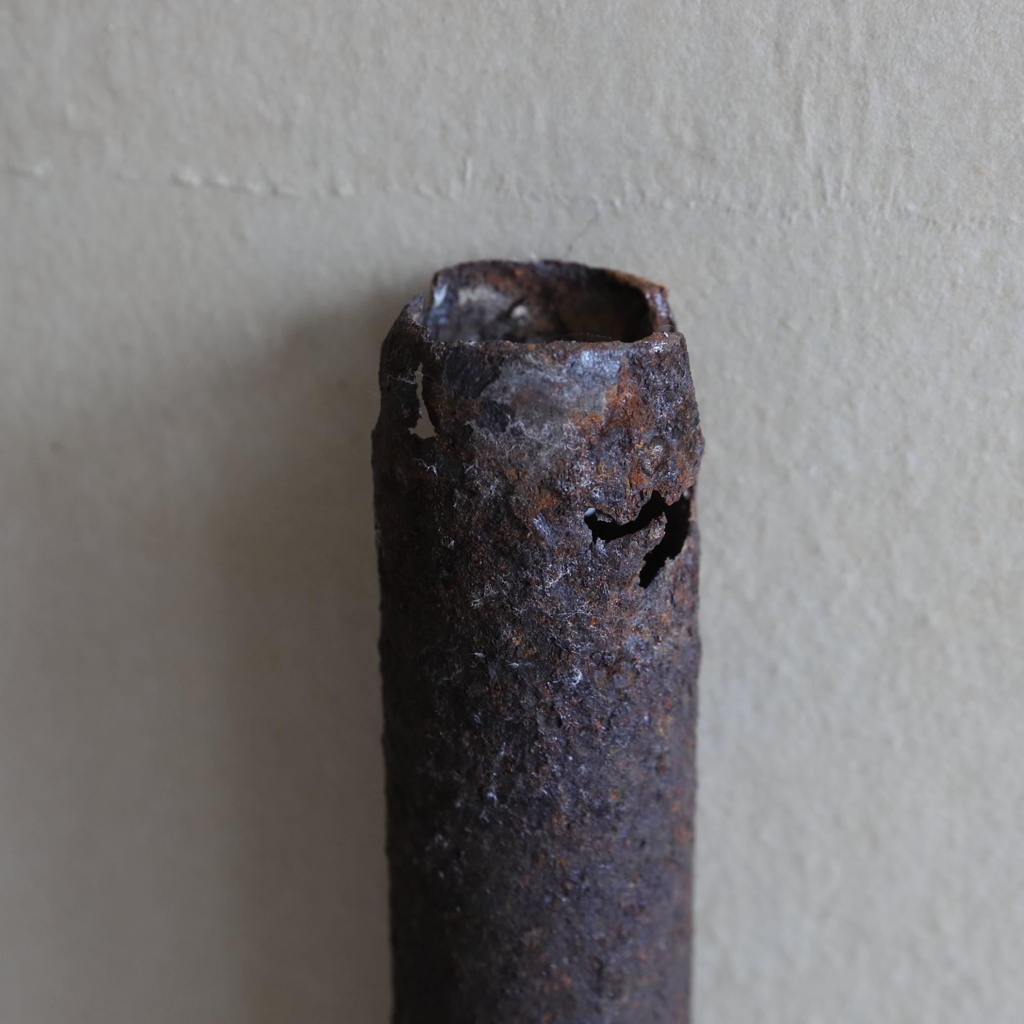 PITTED AGED IRON TUBE / HANGING FLOWER VASE, a