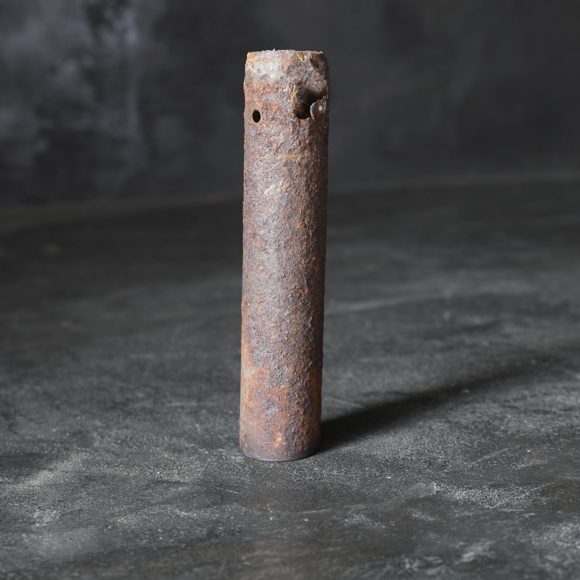 PITTED AGED IRON TUBE / HANGING FLOWER VASE, a