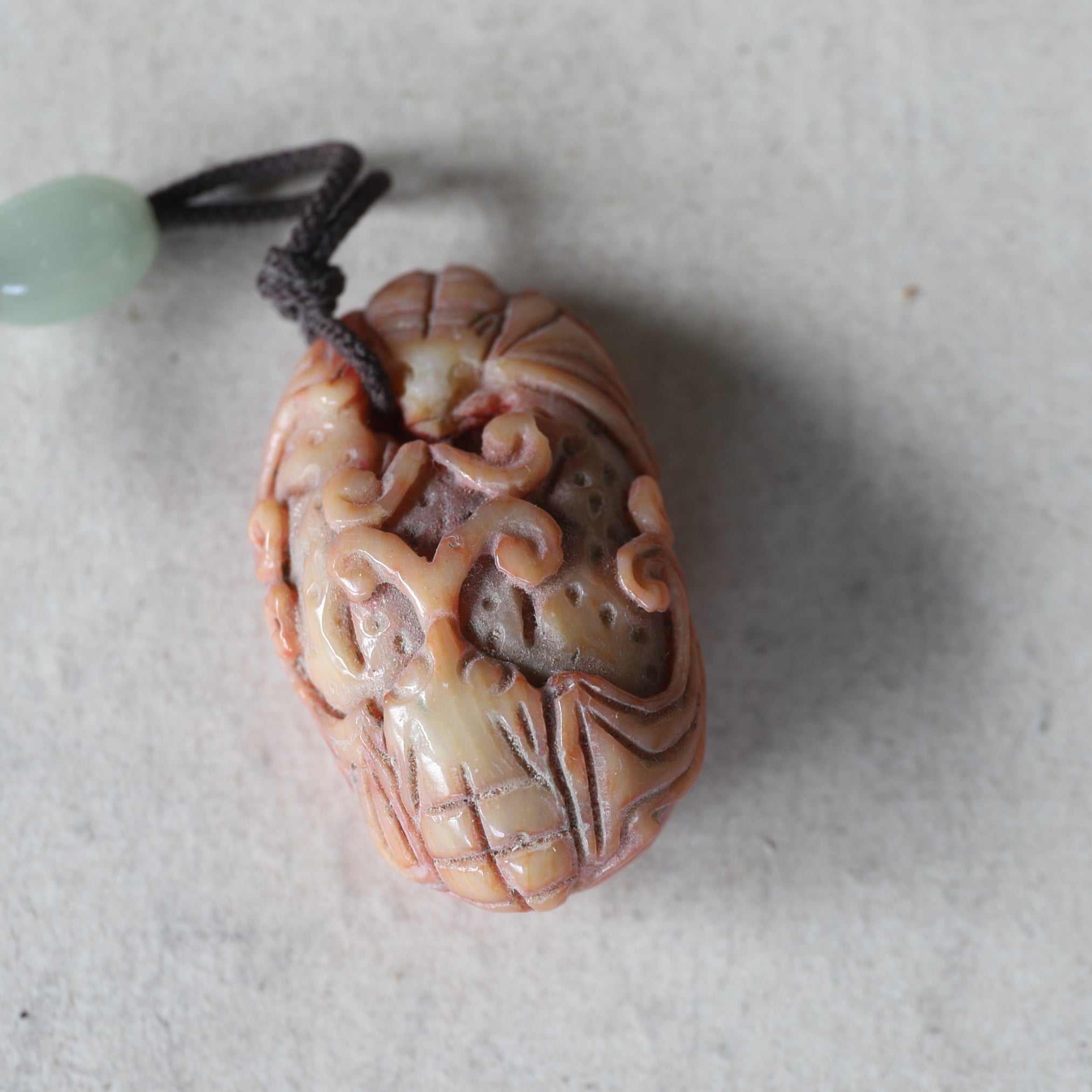 CORAL NETSUKE, With bat design, Edo Period(1603–1867CE)