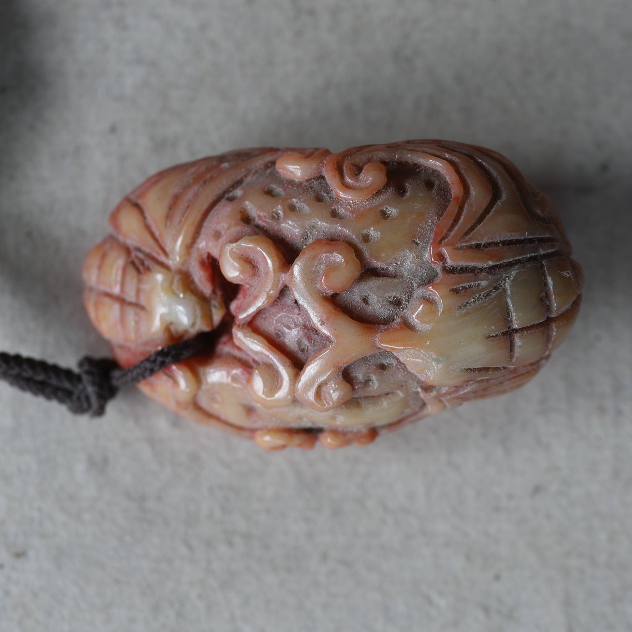 CORAL NETSUKE, With bat design, Edo Period(1603–1867CE)