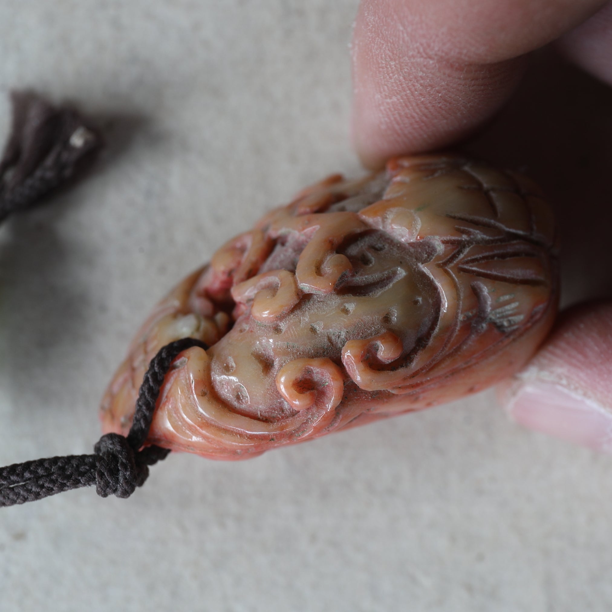 CORAL NETSUKE, With bat design, Edo Period(1603–1867CE)