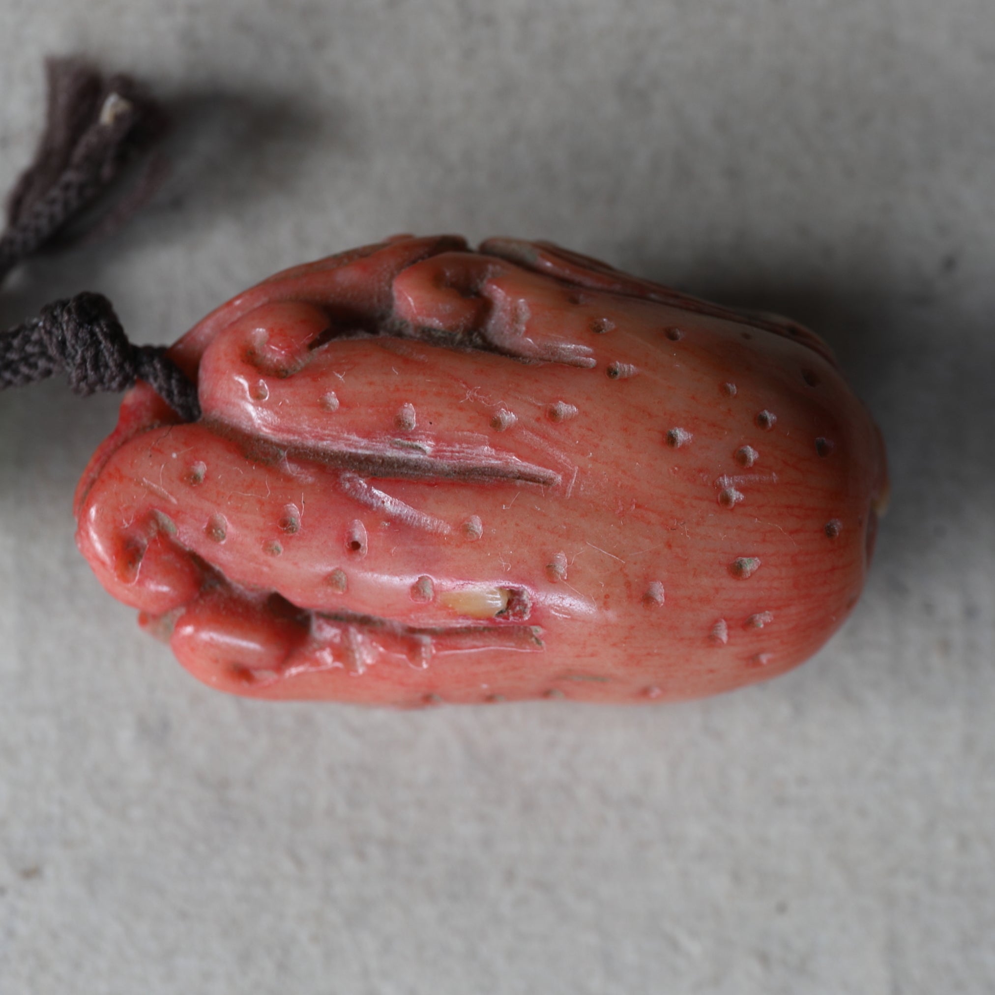 CORAL NETSUKE, With bat design, Edo Period(1603–1867CE)