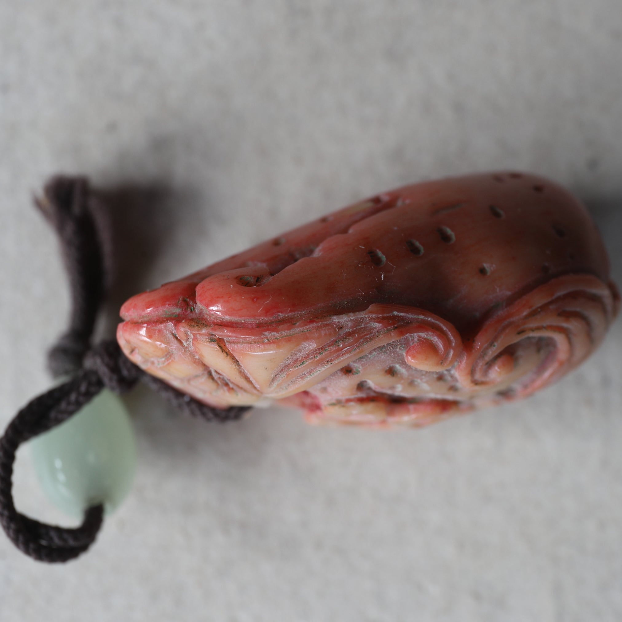 CORAL NETSUKE, With bat design, Edo Period(1603–1867CE)