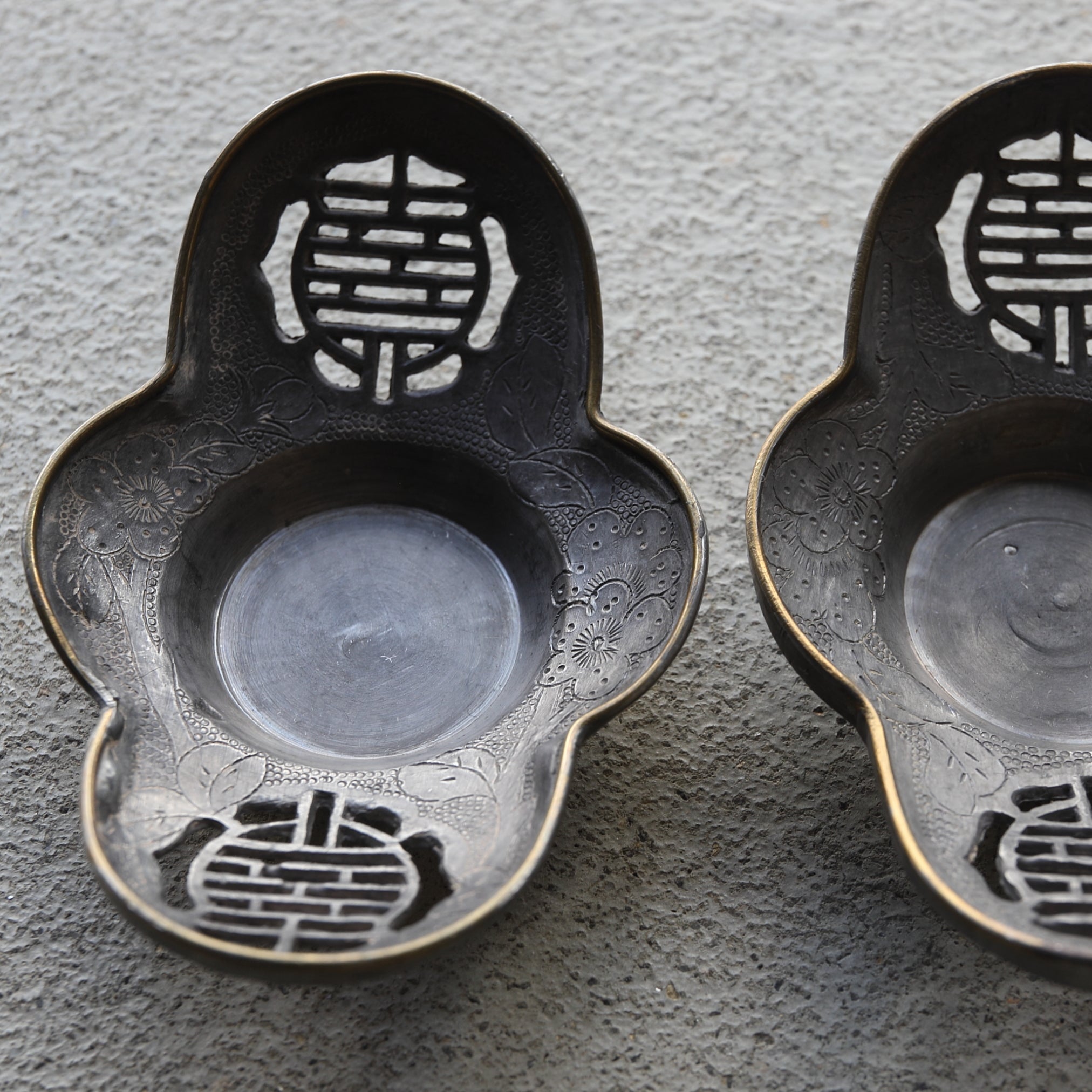 古錫透雕瓜形茶托 5件套(清朝, 西元1616年–1911年)