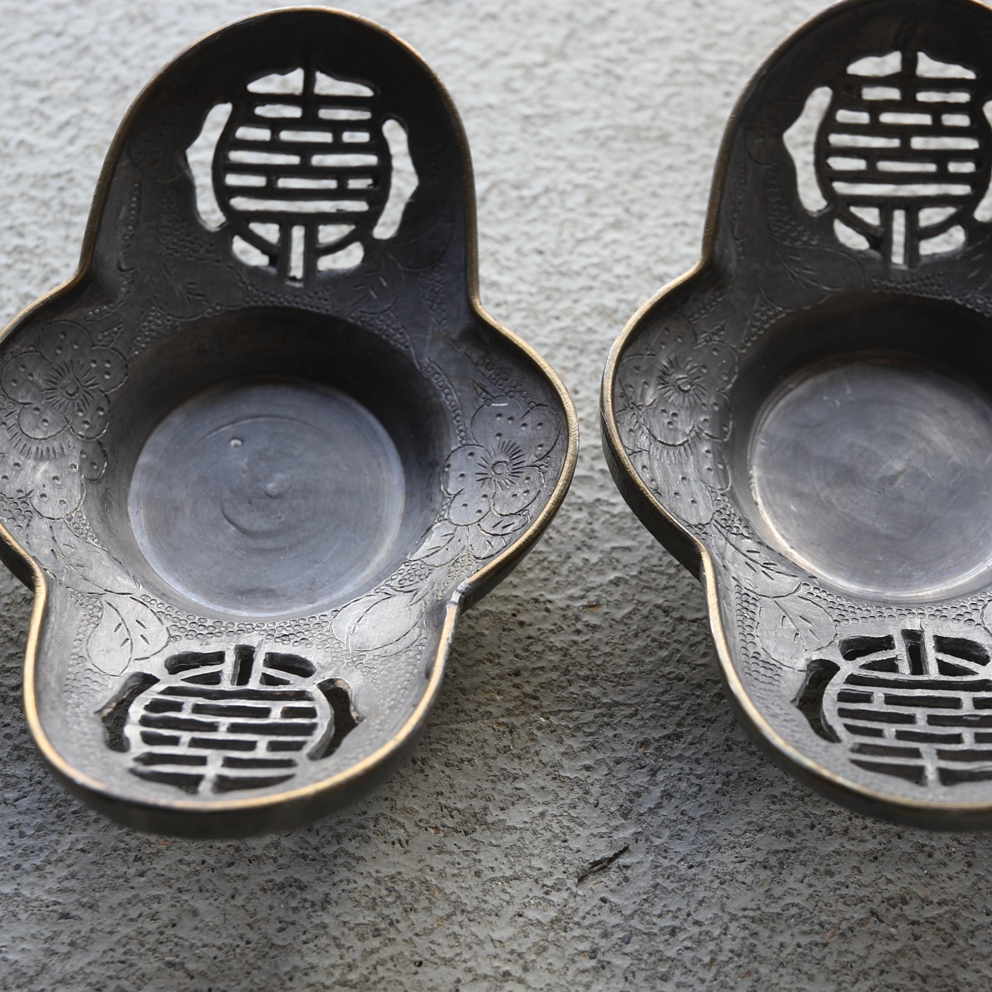 古錫透雕瓜形茶托 5件套(清朝, 西元1616年–1911年)