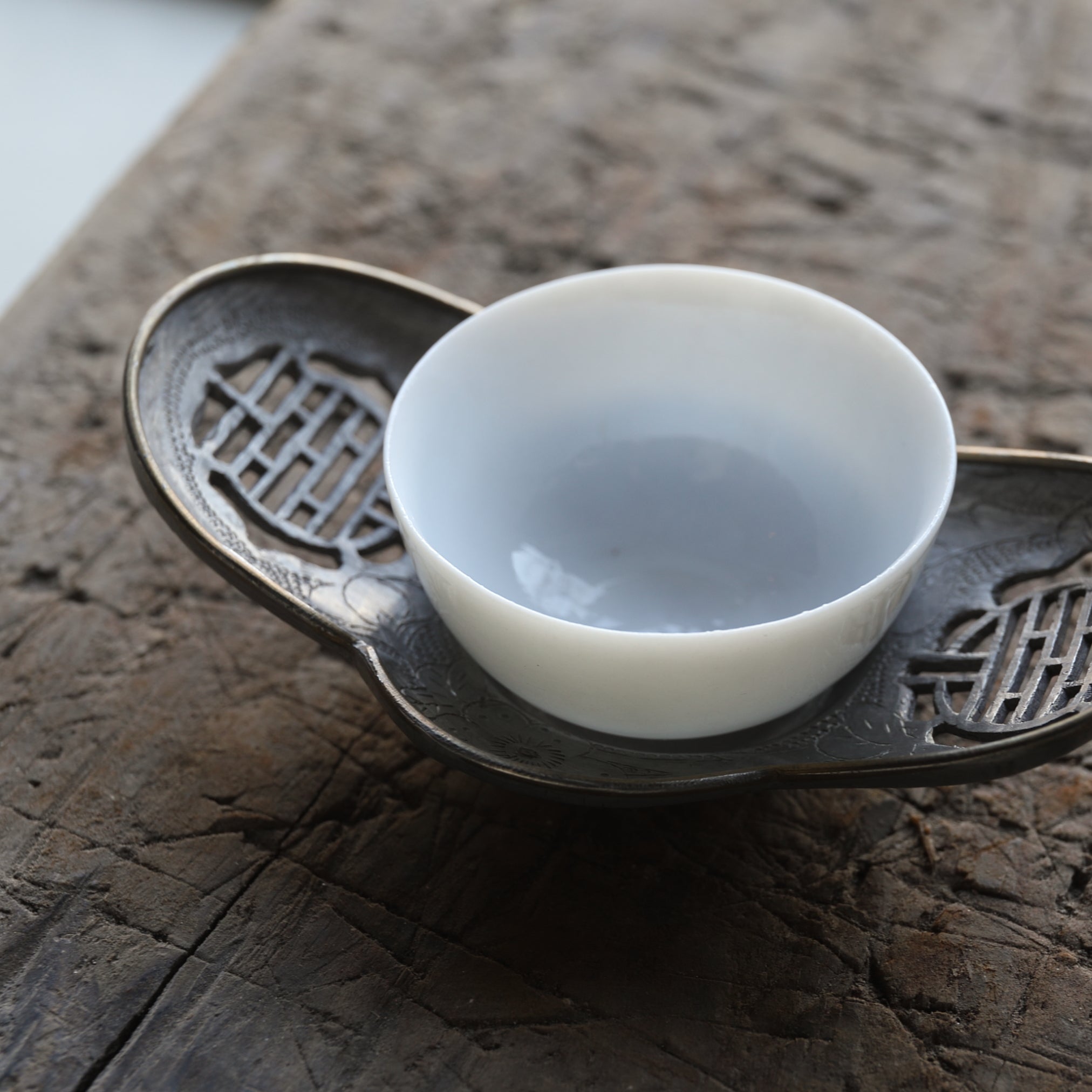古錫透雕瓜形茶托 5件套(清朝, 西元1616年–1911年)