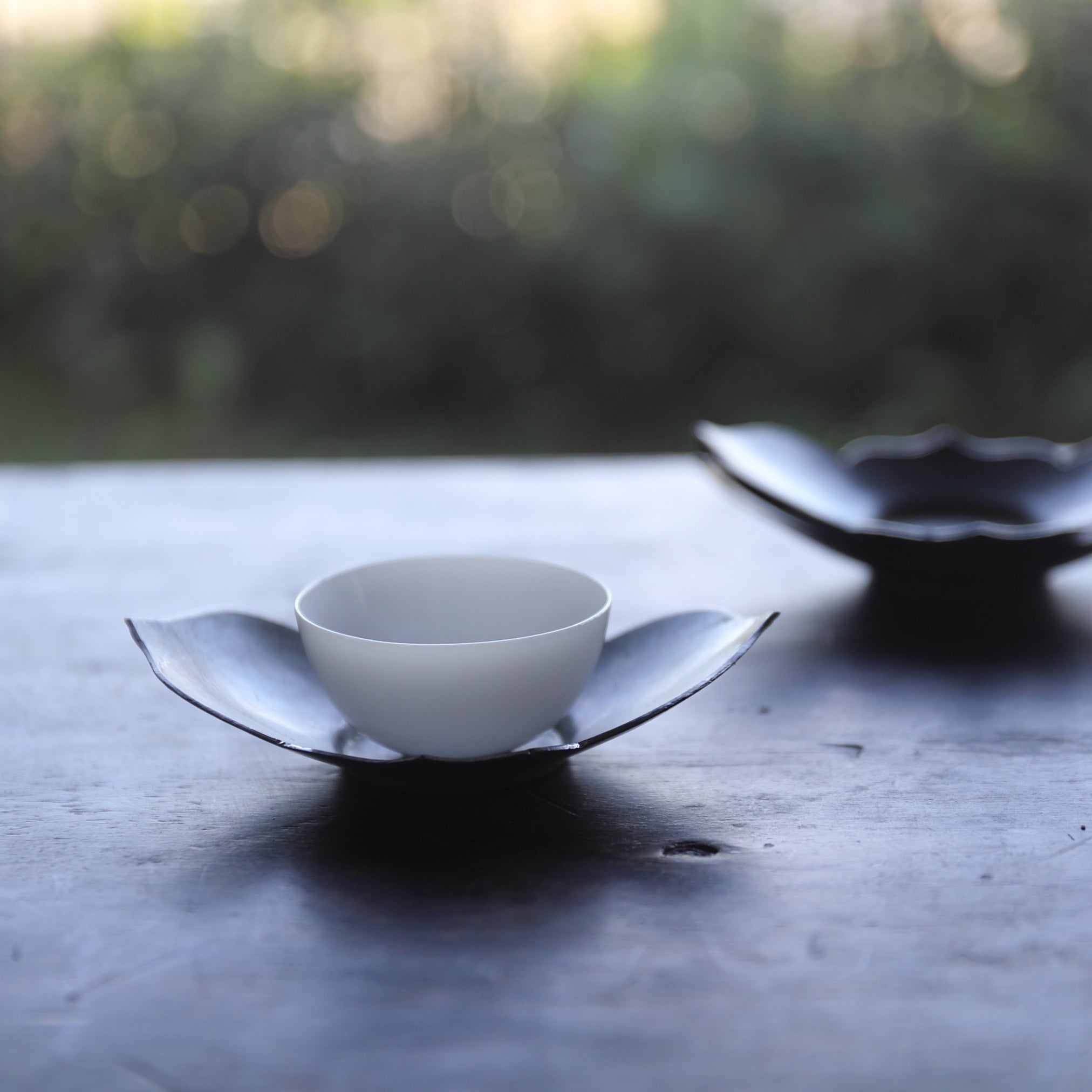 OLD LOBED-FLOWER-SHAPED TIN TEA SAUCER, Set of 5, Qing Dynasty(1616–1911CE)