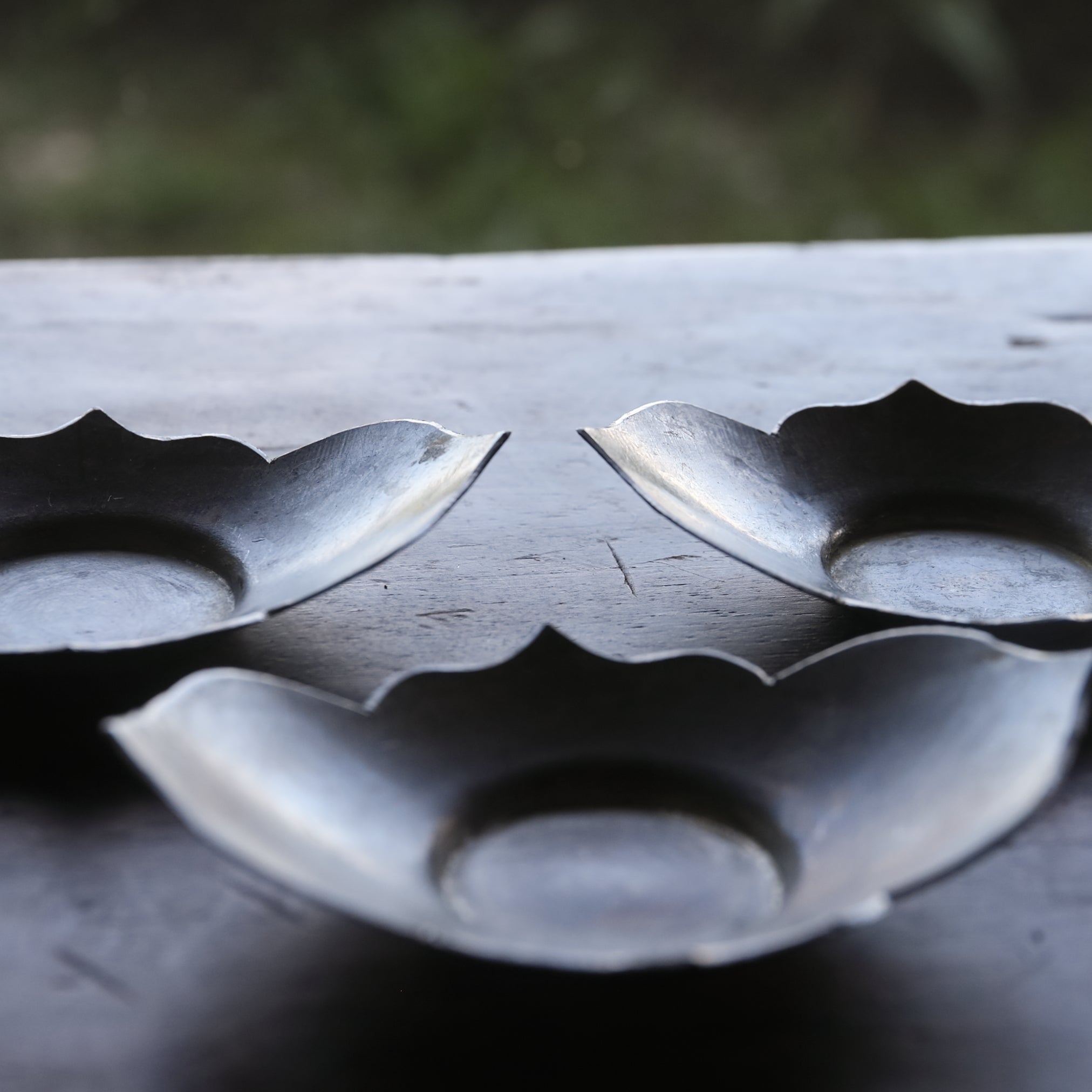 OLD LOBED-FLOWER-SHAPED TIN TEA SAUCER, Set of 5, Qing Dynasty(1616–1911CE)