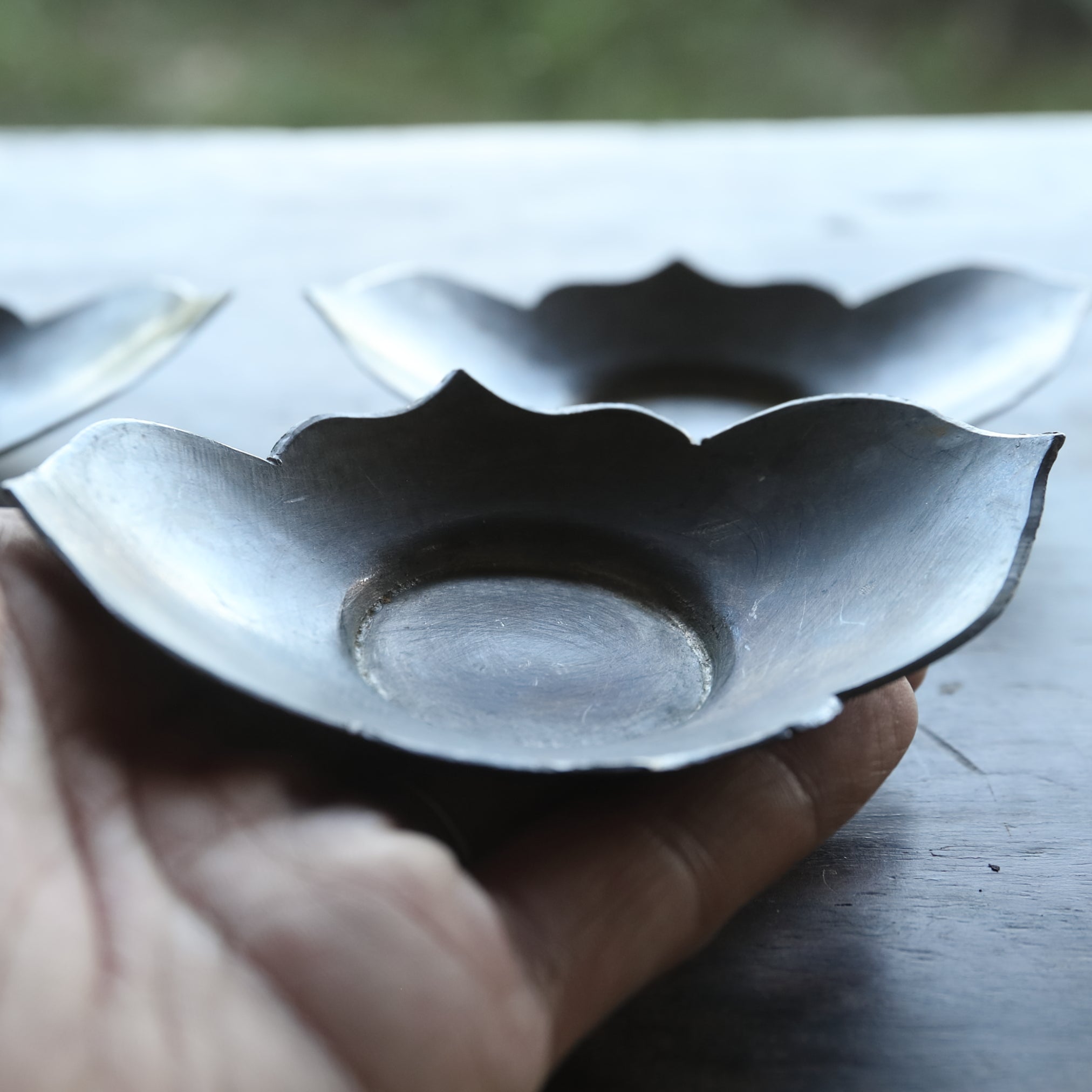 OLD LOBED-FLOWER-SHAPED TIN TEA SAUCER, Set of 5, Qing Dynasty(1616–1911CE)