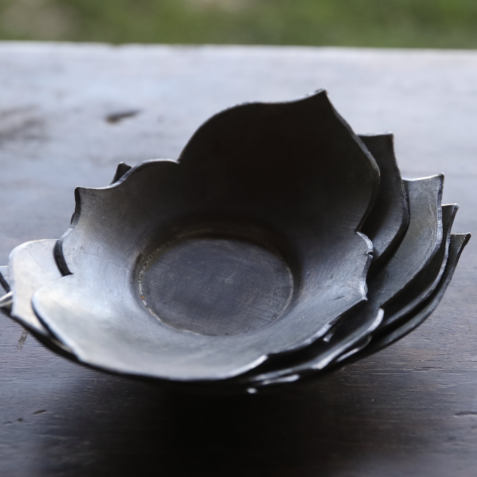 OLD LOBED-FLOWER-SHAPED TIN TEA SAUCER, Set of 5, Qing Dynasty(1616–1911CE)